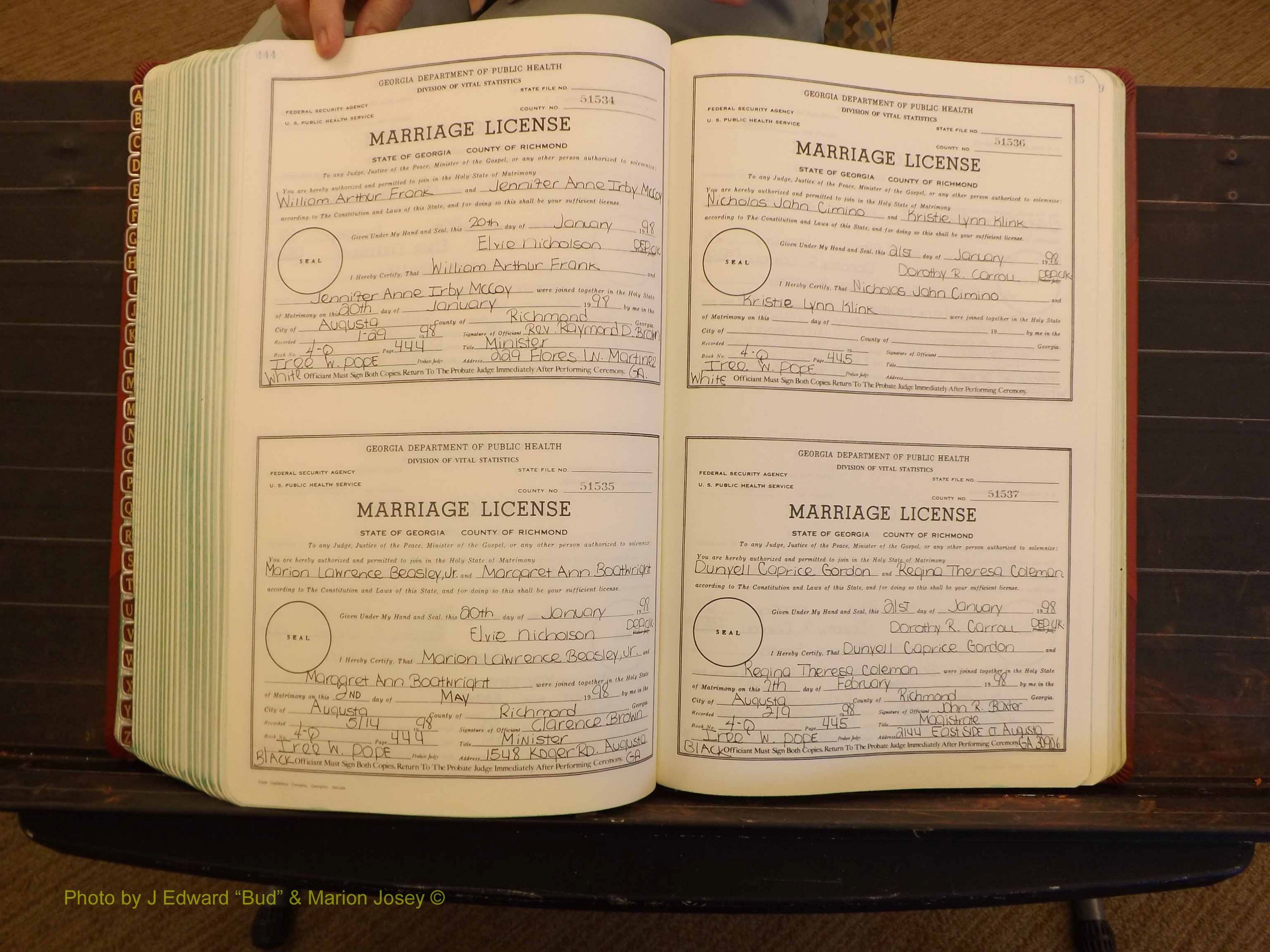 Richmond Marriages, 4Q, 1997-1998 P 444-445.JPG