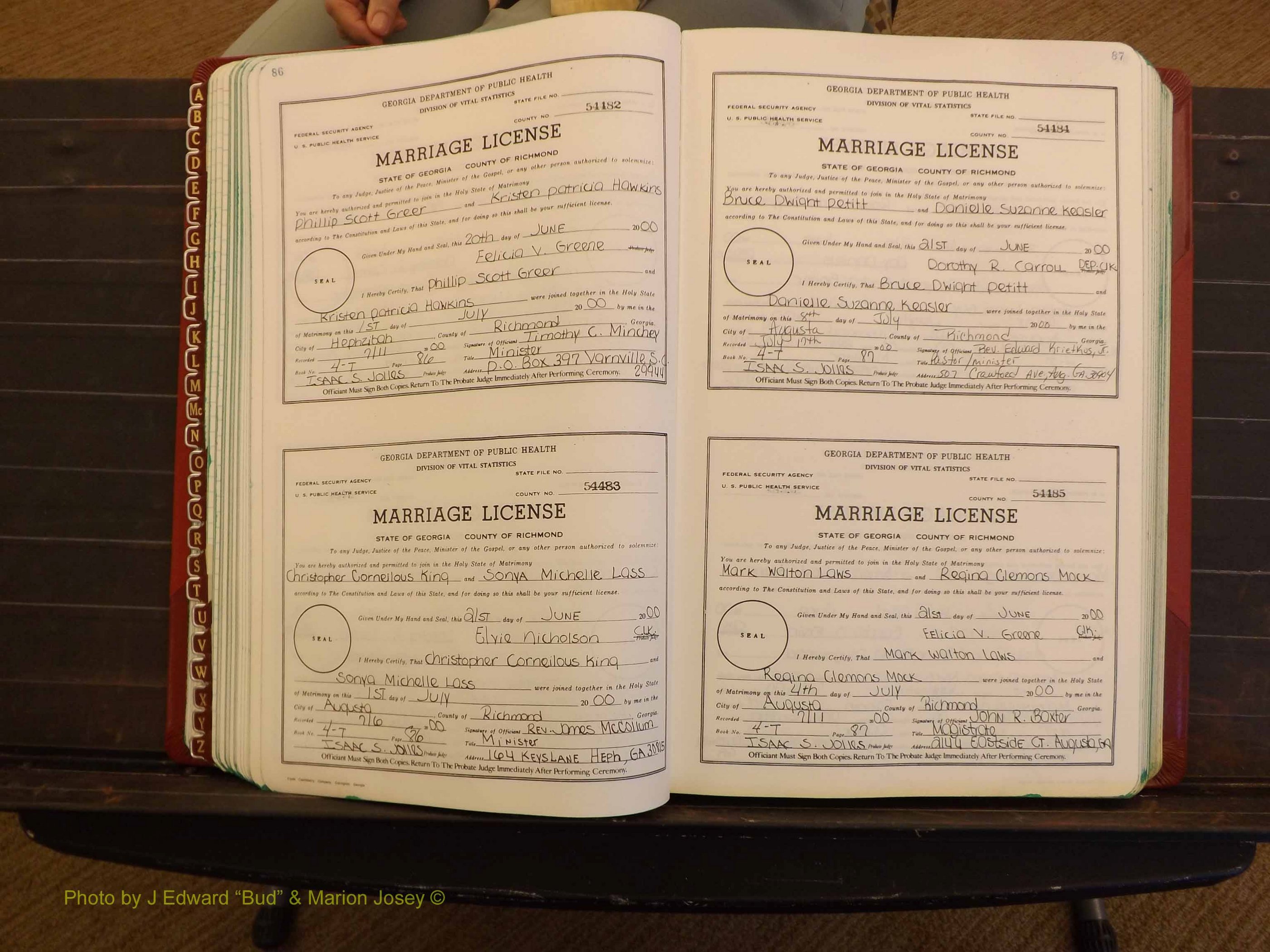 Richmond Marriages, 4 T, 2000-2001 P 086-087.JPG