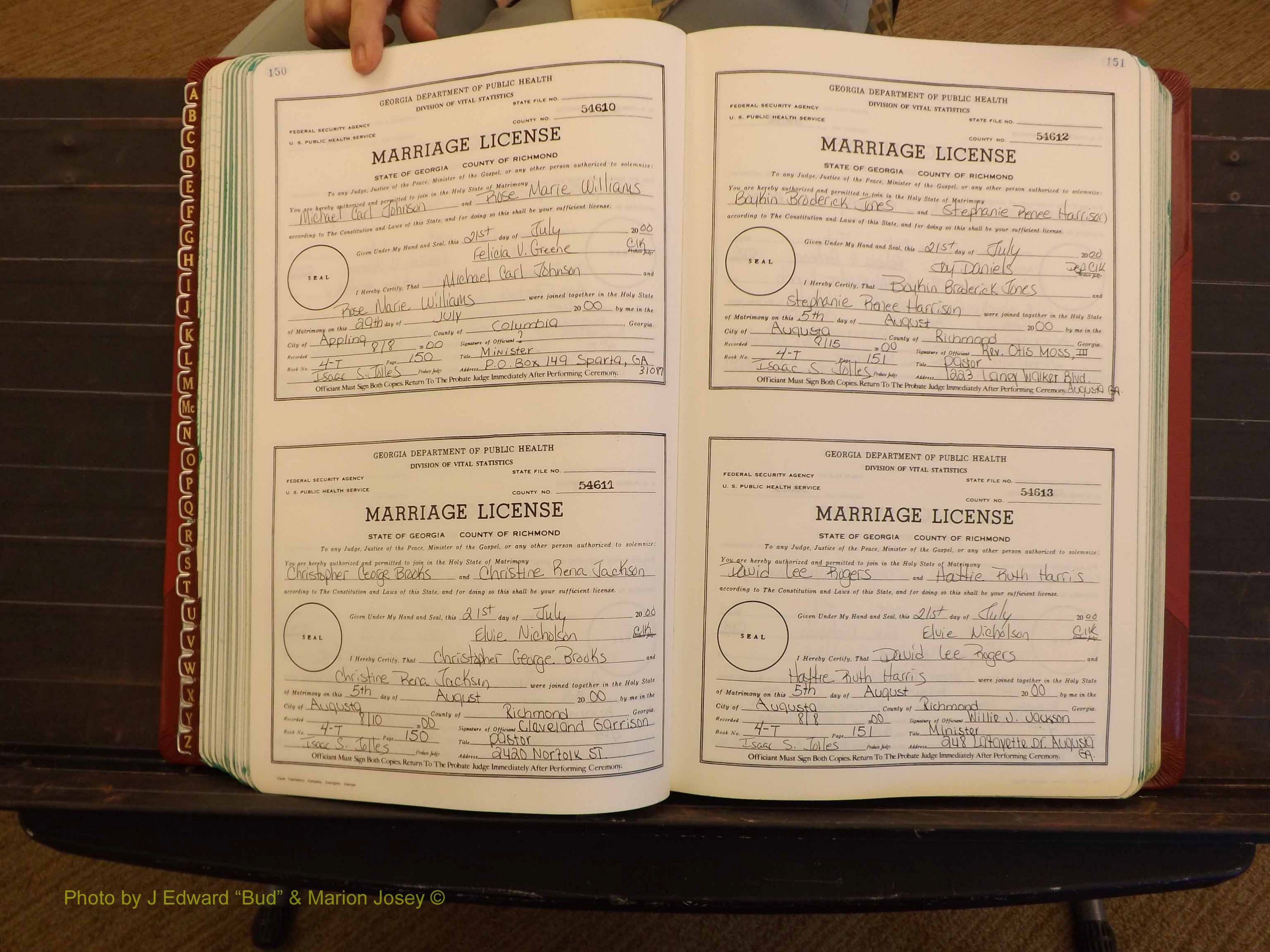 Richmond Marriages, 4 T, 2000-2001 P 150-151.JPG