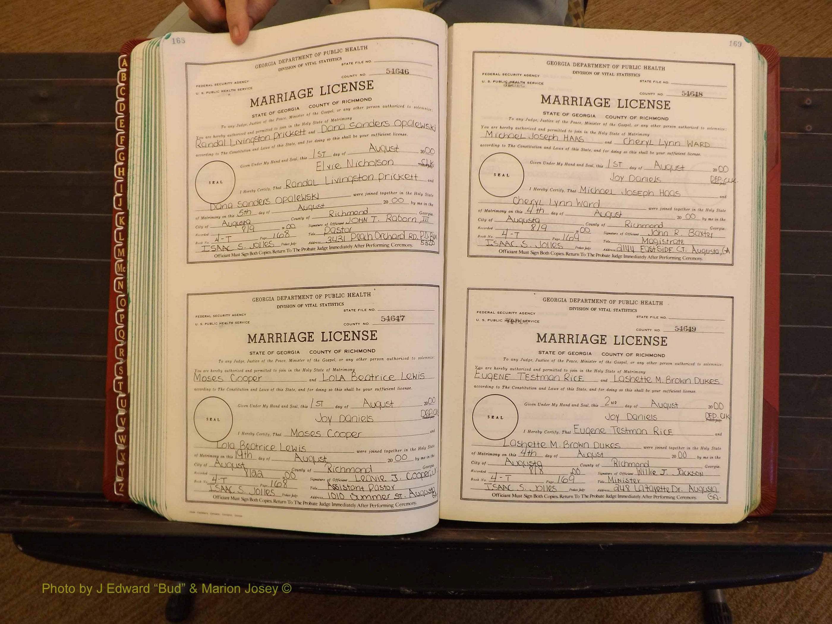 Richmond Marriages, 4 T, 2000-2001 P 168-169.JPG