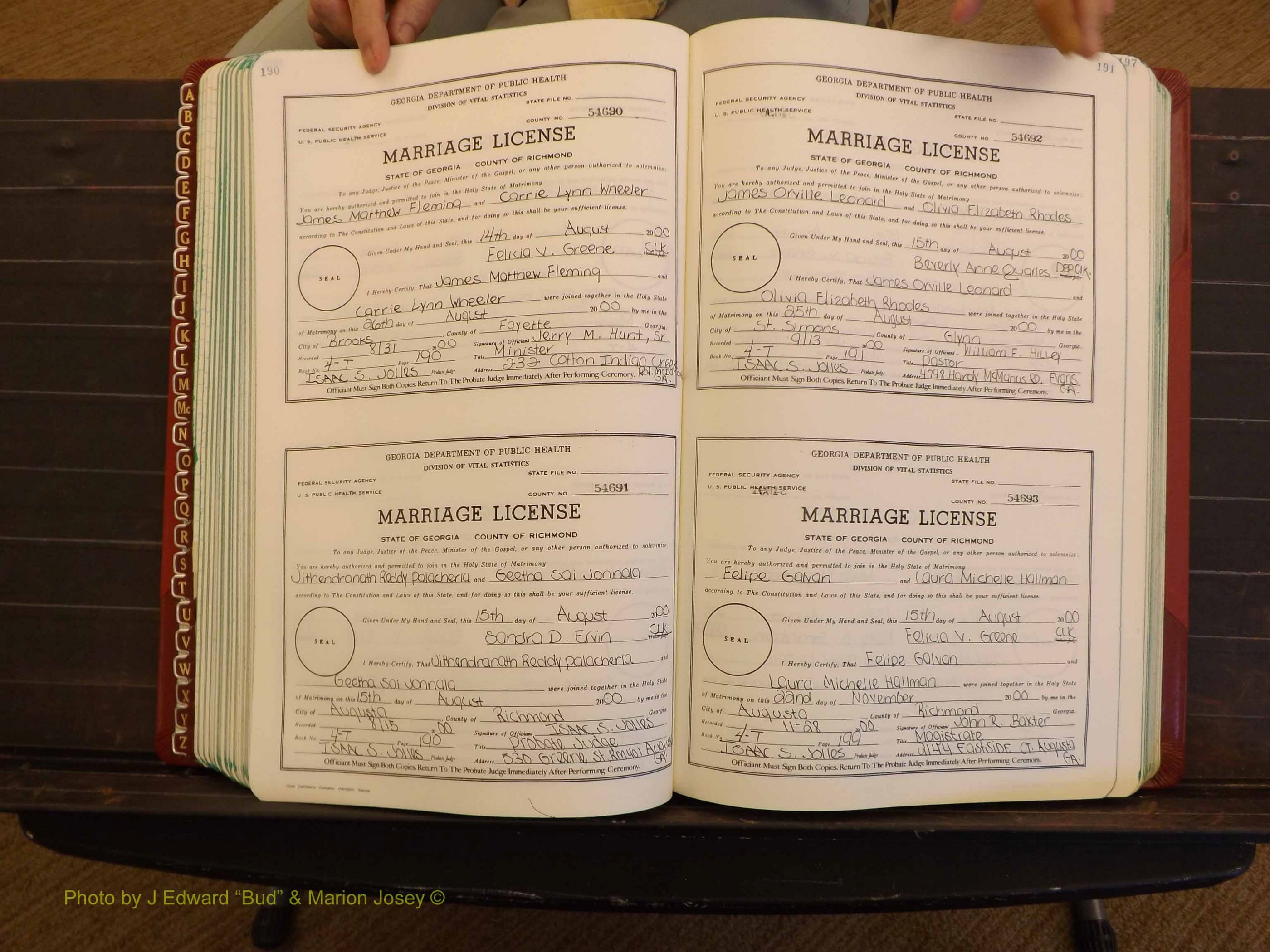 Richmond Marriages, 4 T, 2000-2001 P 190-191.JPG