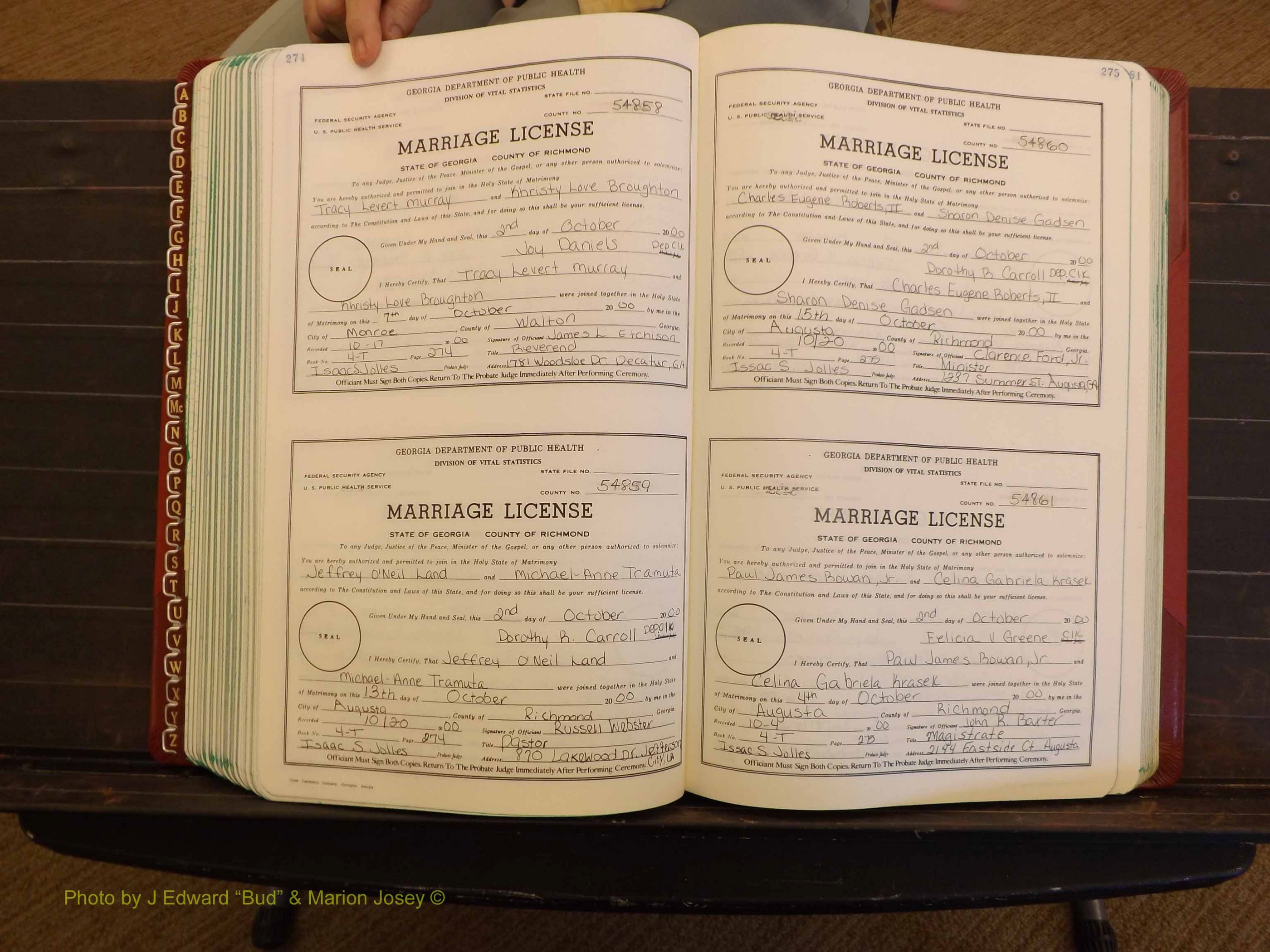 Richmond Marriages, 4 T, 2000-2001 P 274-275.JPG