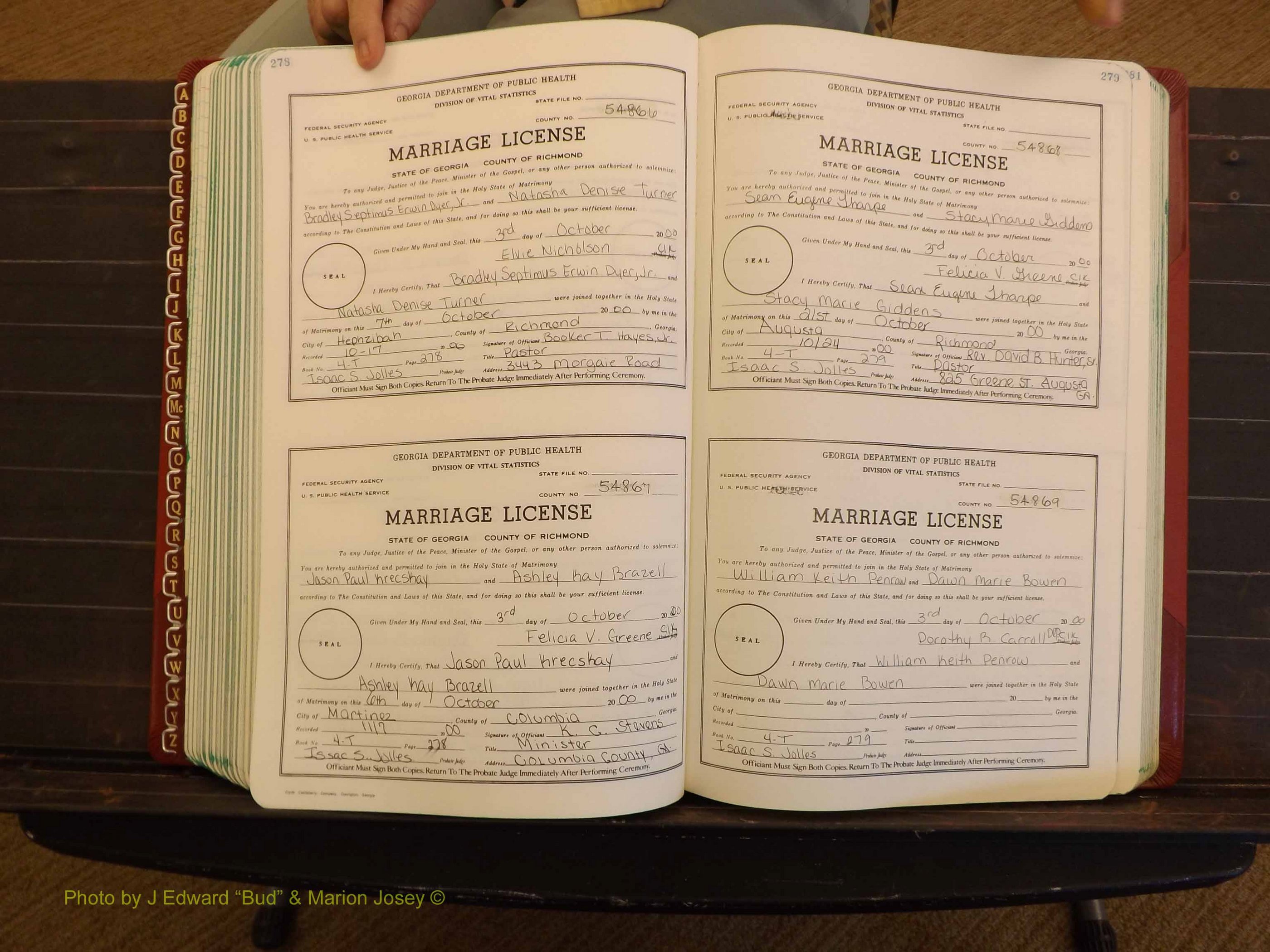 Richmond Marriages, 4 T, 2000-2001 P 278-279.JPG