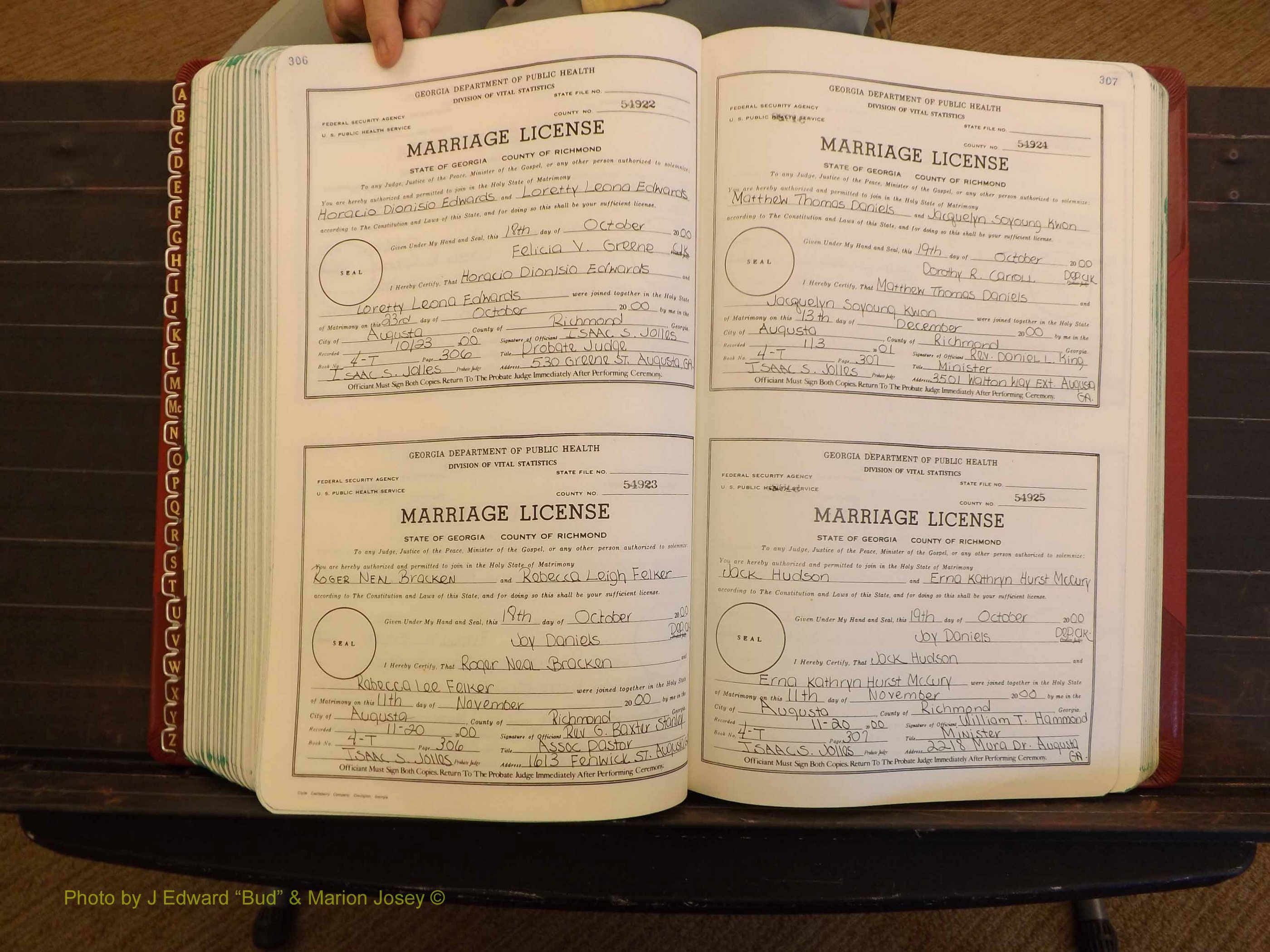 Richmond Marriages, 4 T, 2000-2001 P 306-307.JPG