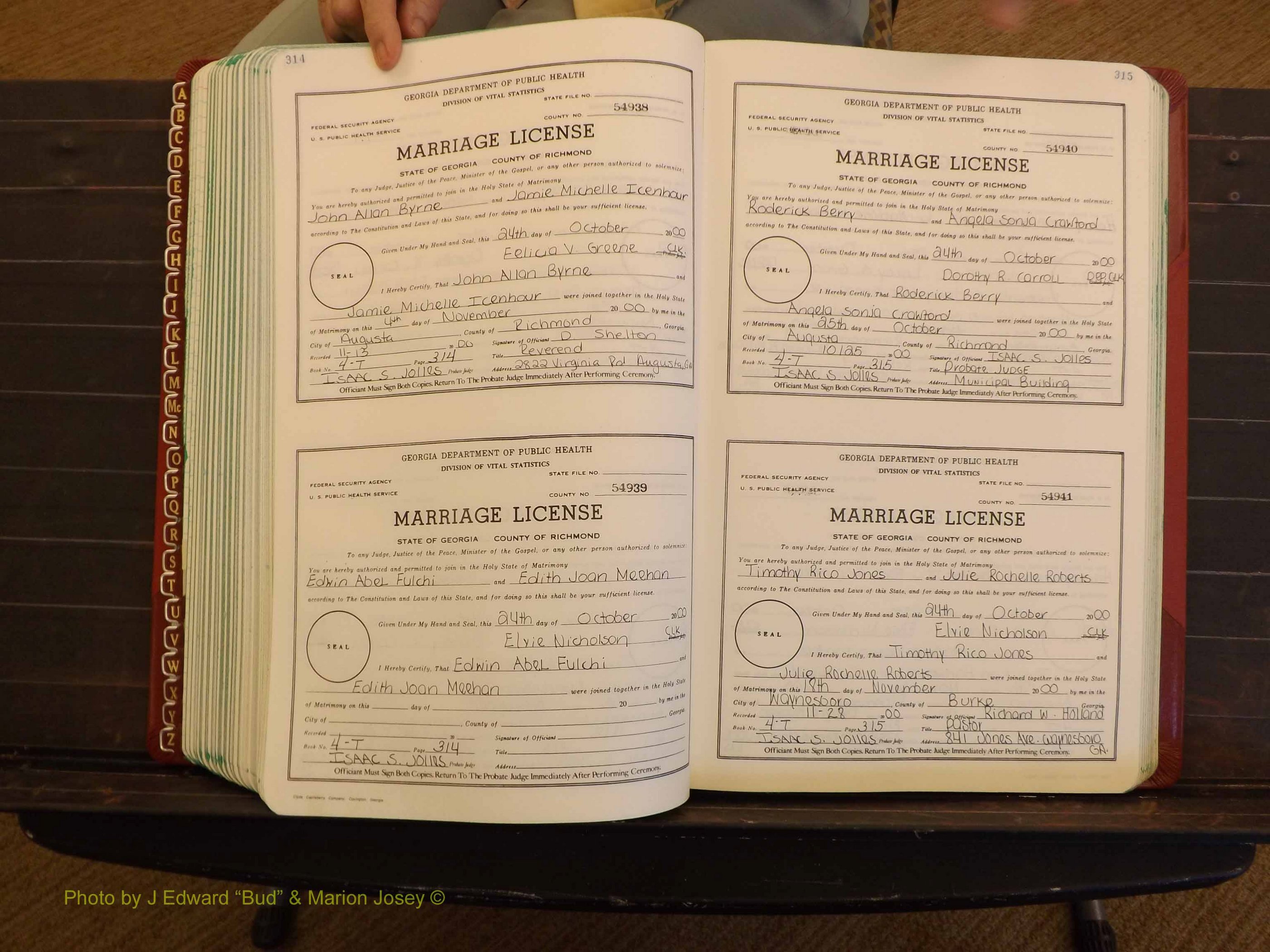 Richmond Marriages, 4 T, 2000-2001 P 314-315.JPG