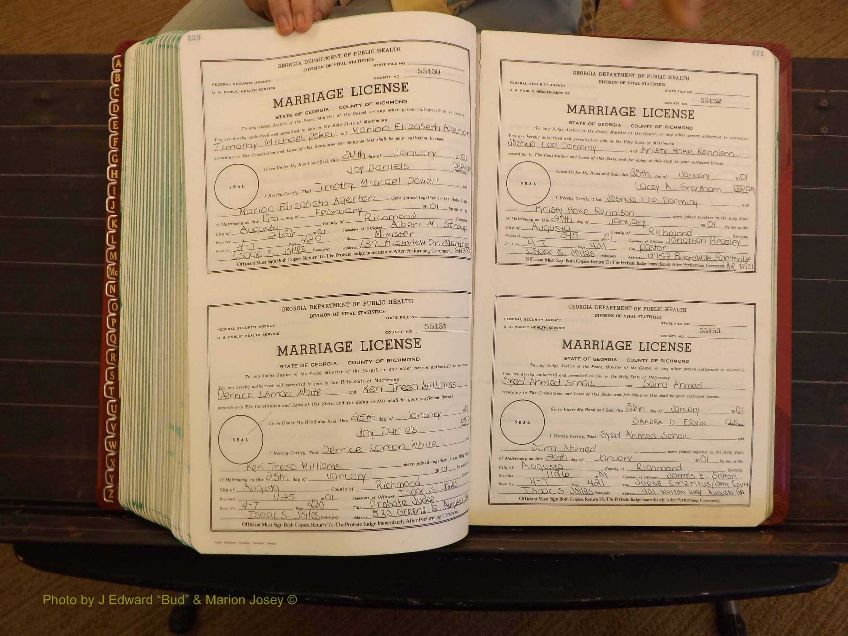 Richmond Marriages, 4 T, 2000-2001 P 420-421.JPG