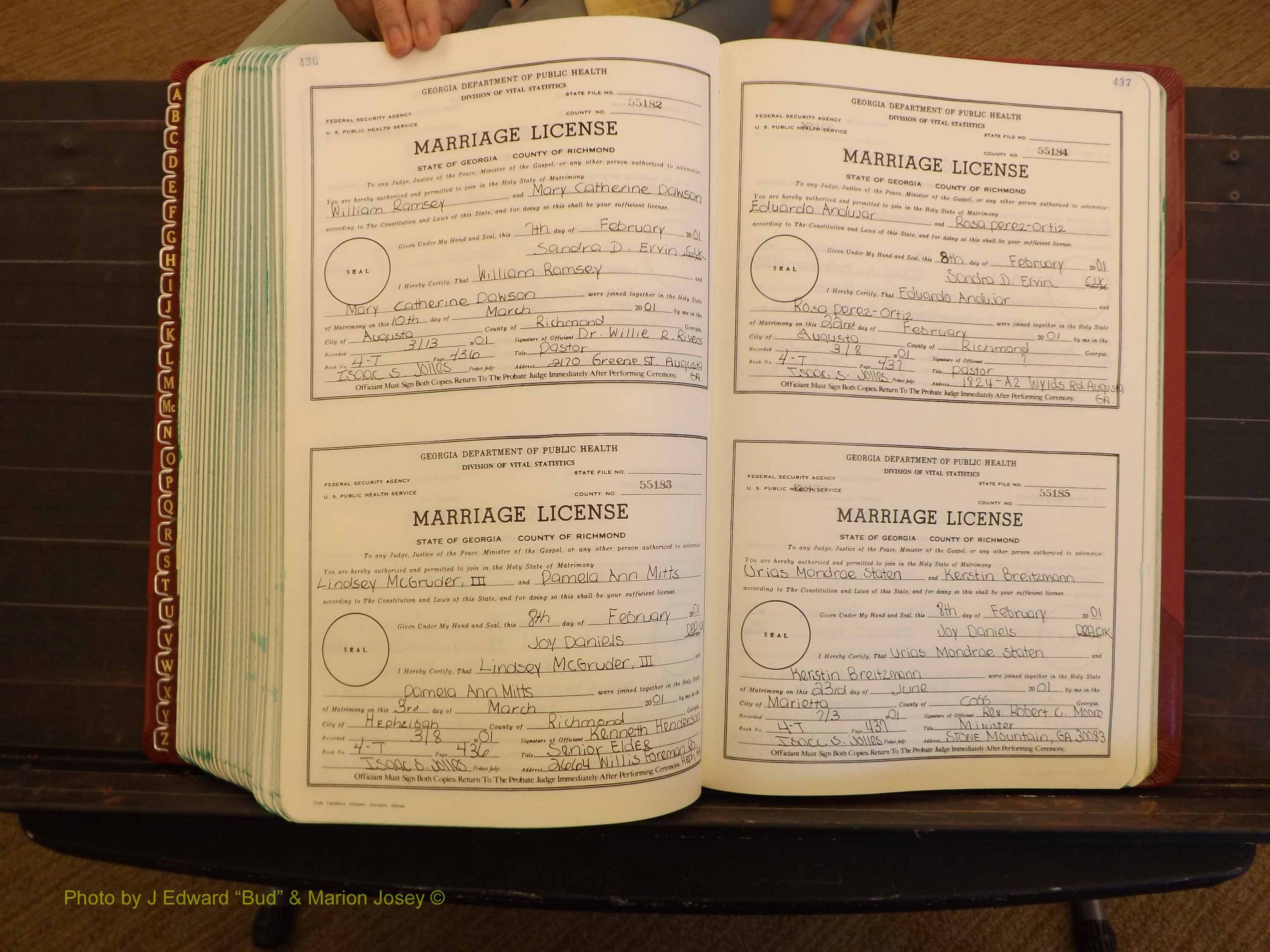 Richmond Marriages, 4 T, 2000-2001 P 436-437.JPG