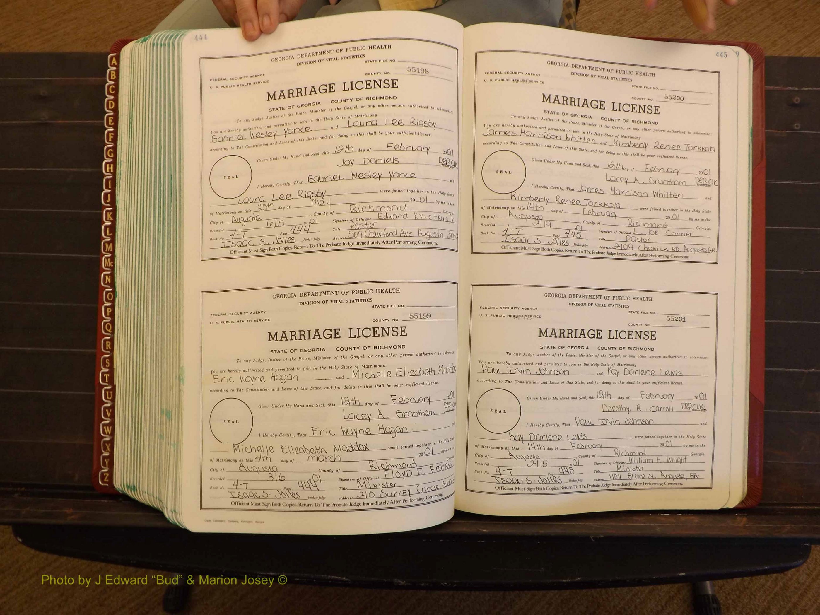 Richmond Marriages, 4 T, 2000-2001 P 444-445.JPG