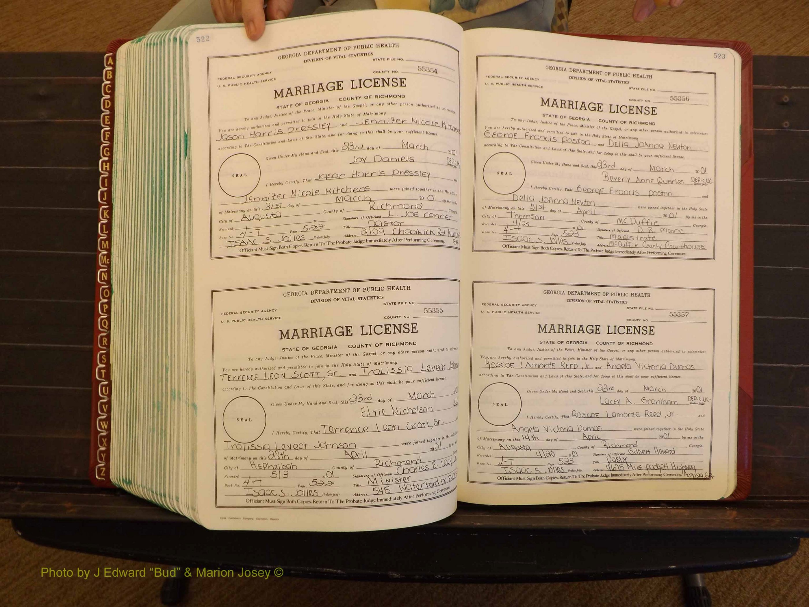 Richmond Marriages, 4 T, 2000-2001 P 522-523.JPG