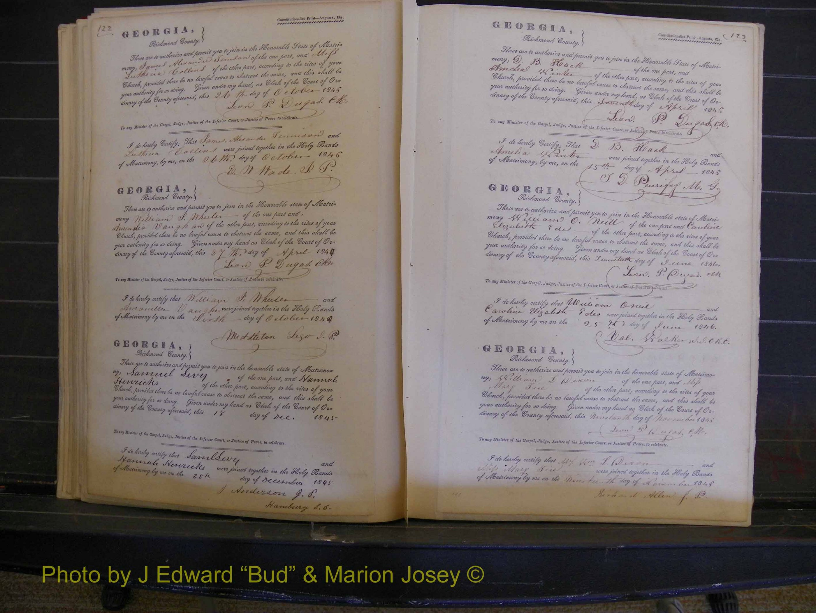 Richmond Marriages, Book B, 1839-1855 P 122-123.JPG