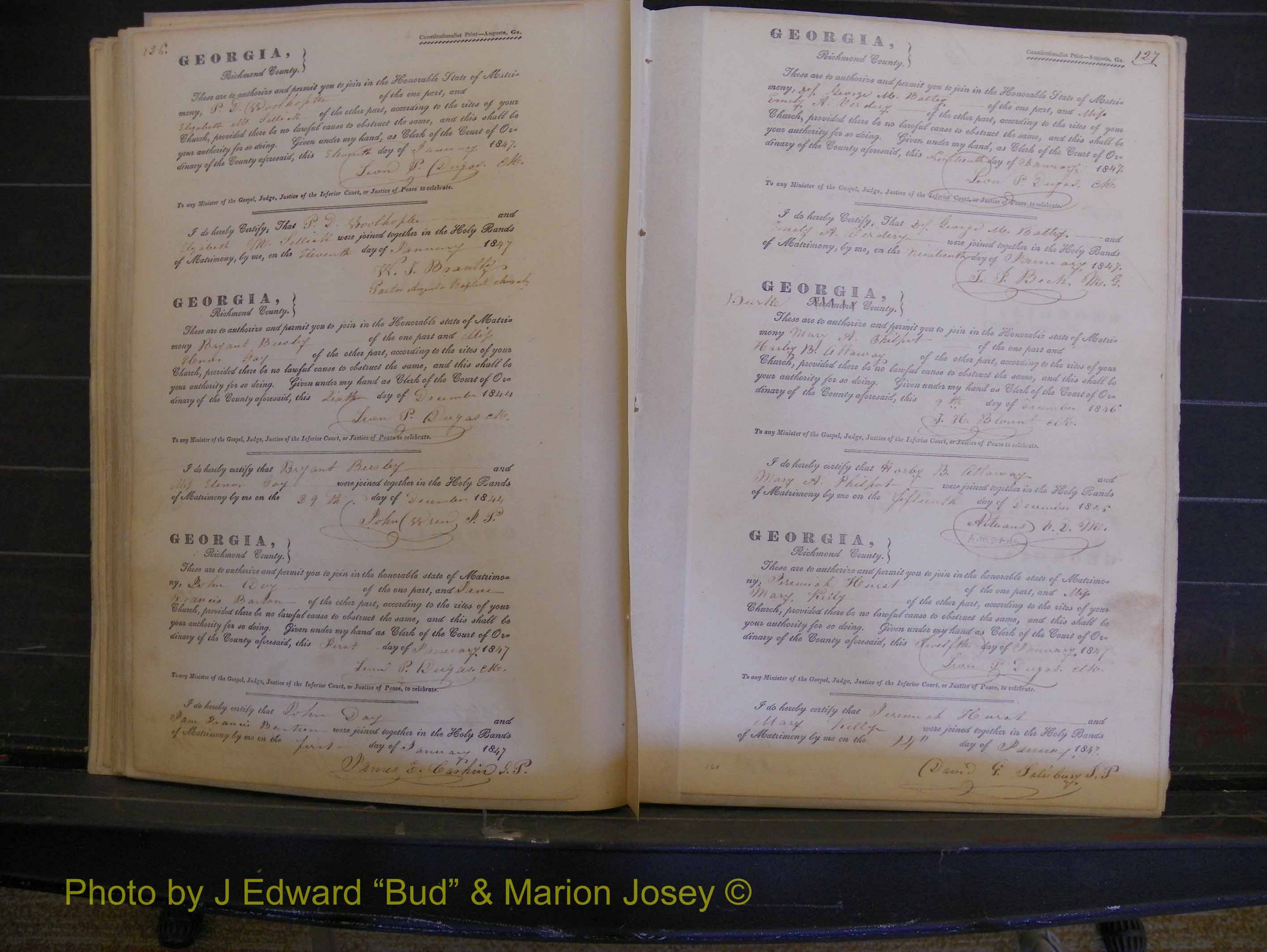 Richmond Marriages, Book B, 1839-1855 P 126-127.JPG