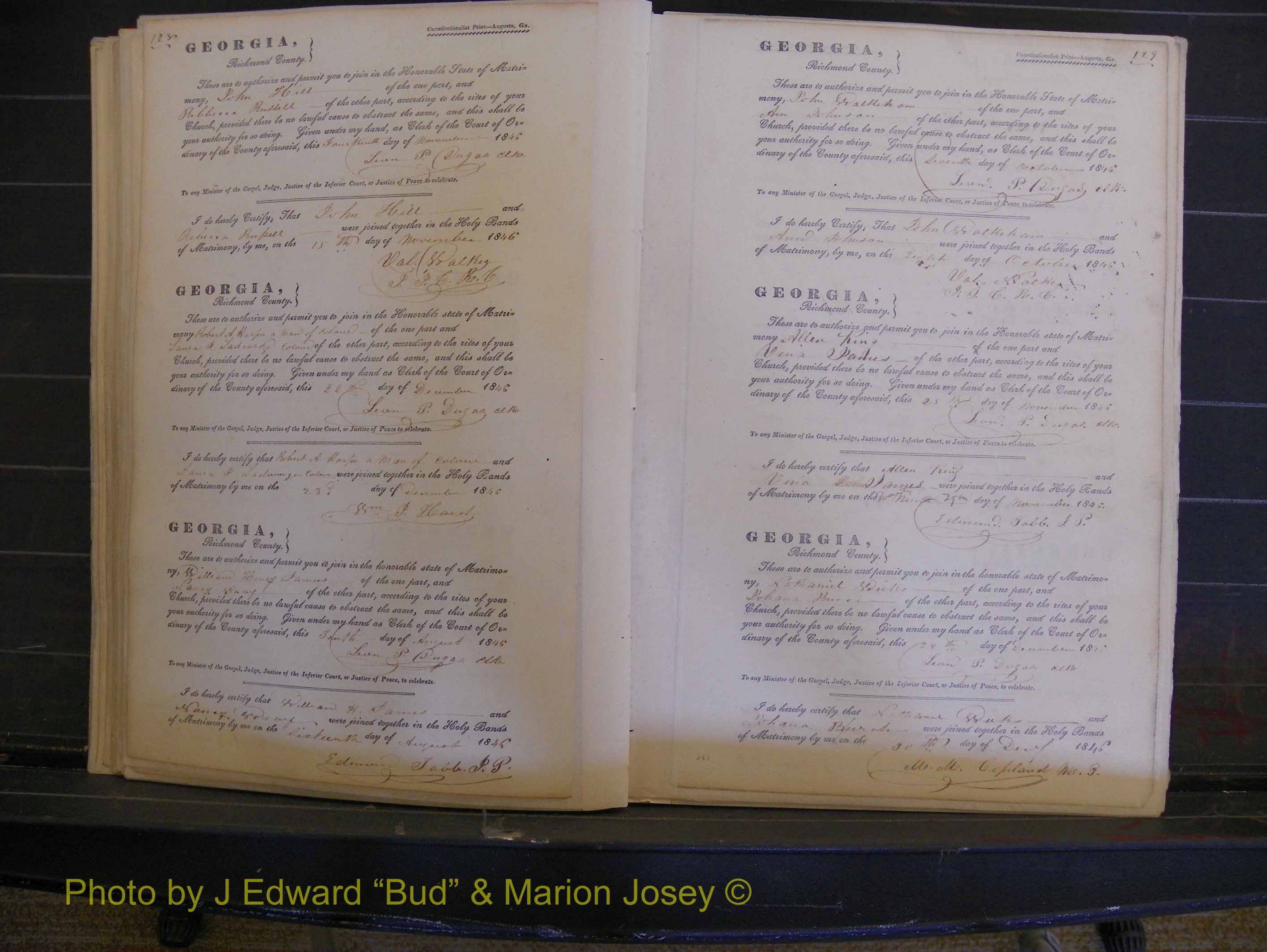 Richmond Marriages, Book B, 1839-1855 P 128-129.JPG