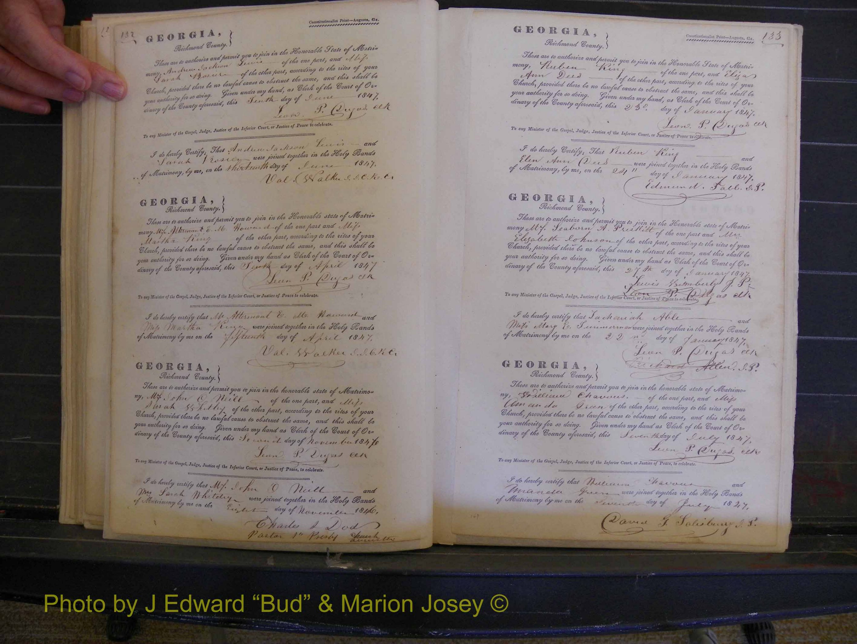 Richmond Marriages, Book B, 1839-1855 P 132-133.JPG