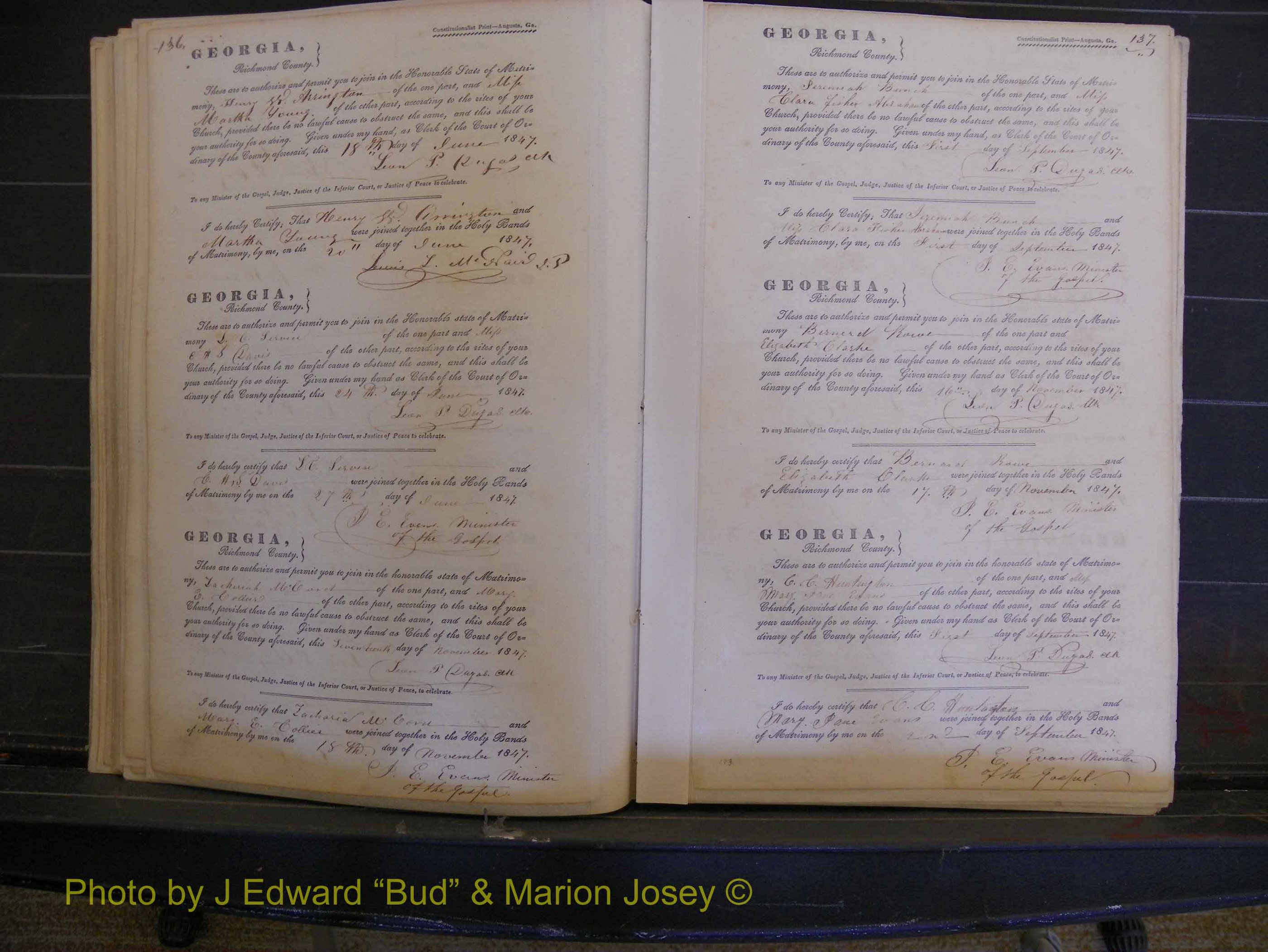 Richmond Marriages, Book B, 1839-1855 P 136-137.JPG