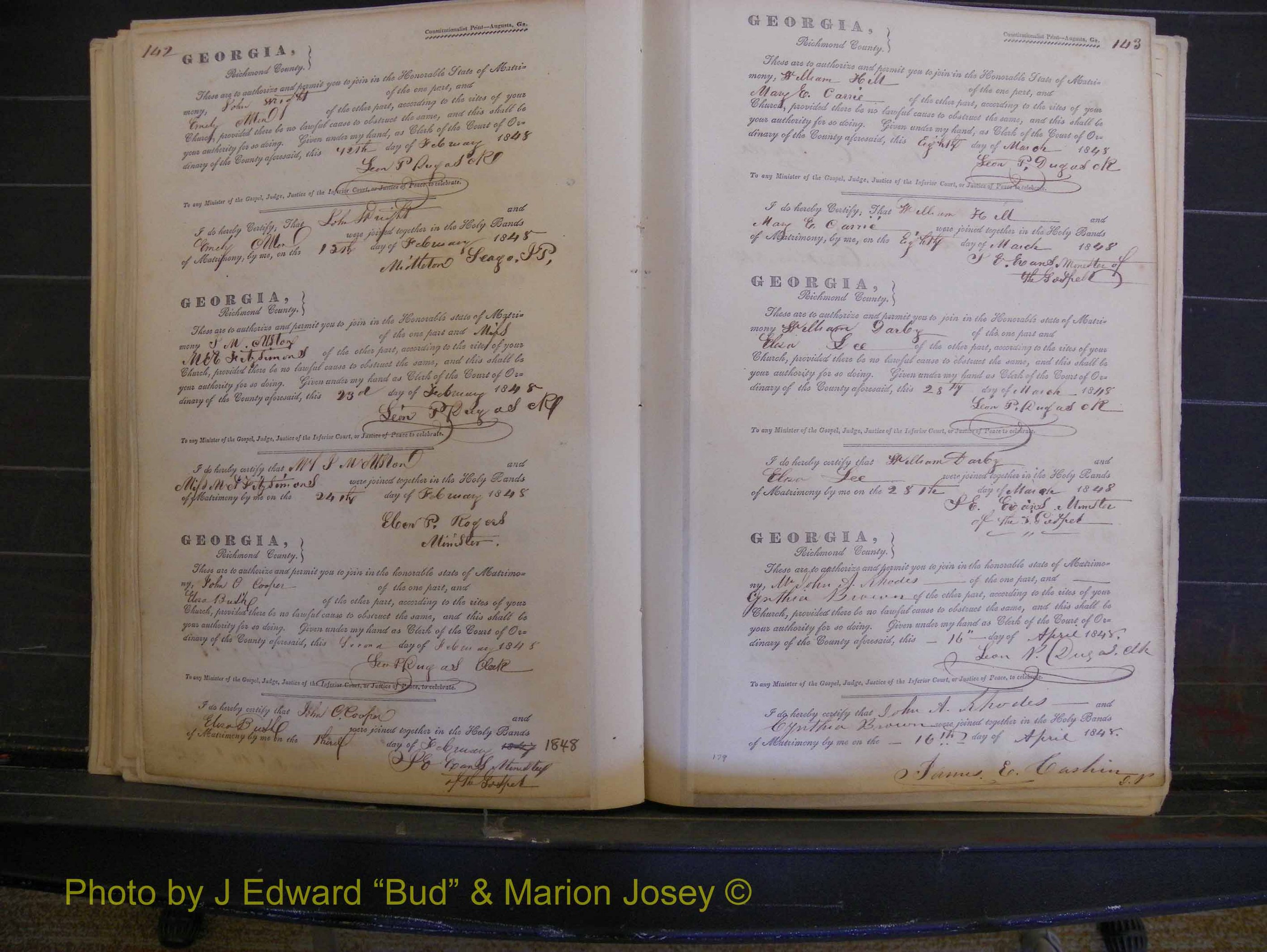 Richmond Marriages, Book B, 1839-1855 P 142-143.JPG