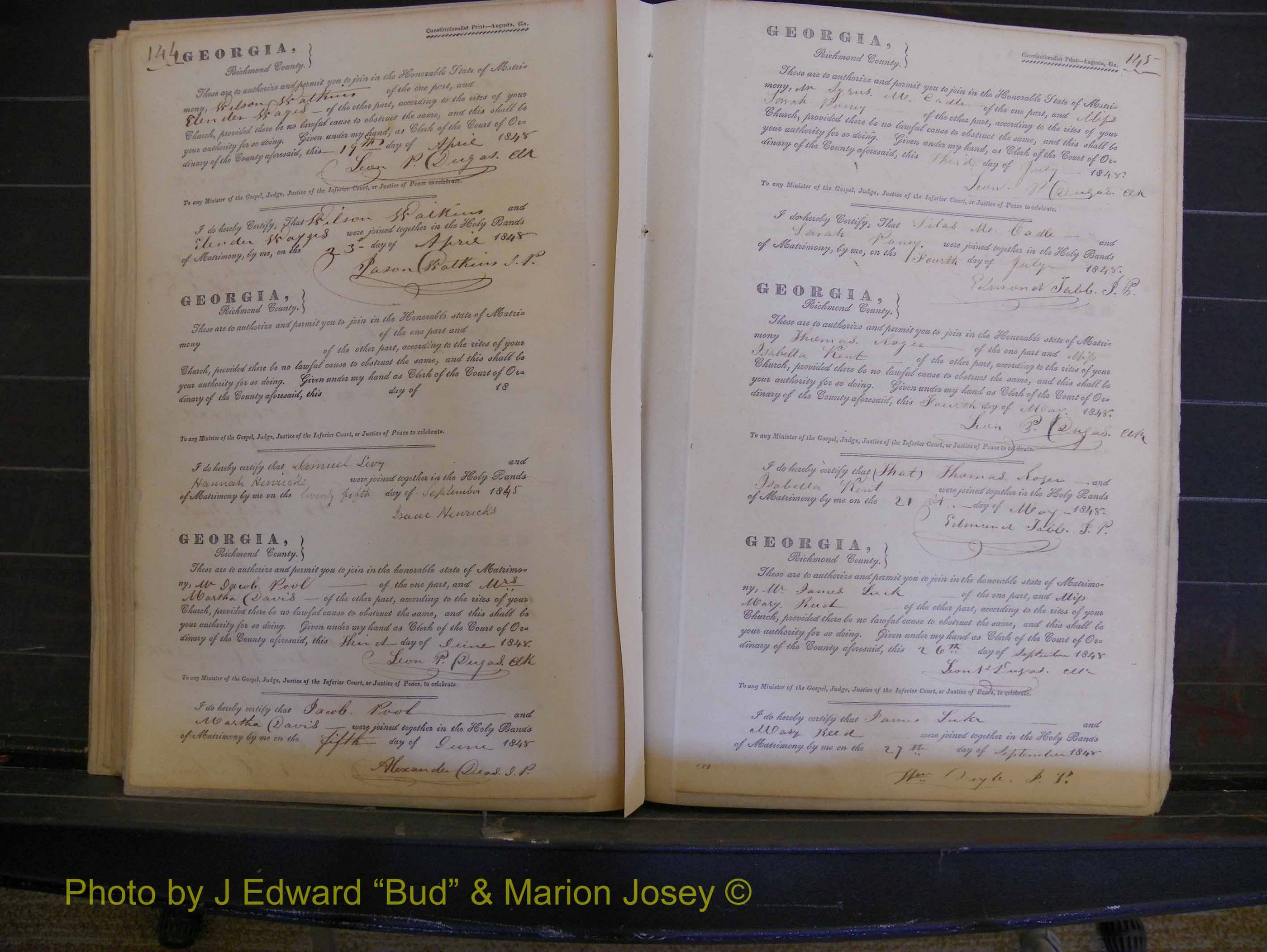Richmond Marriages, Book B, 1839-1855 P 144-145.JPG