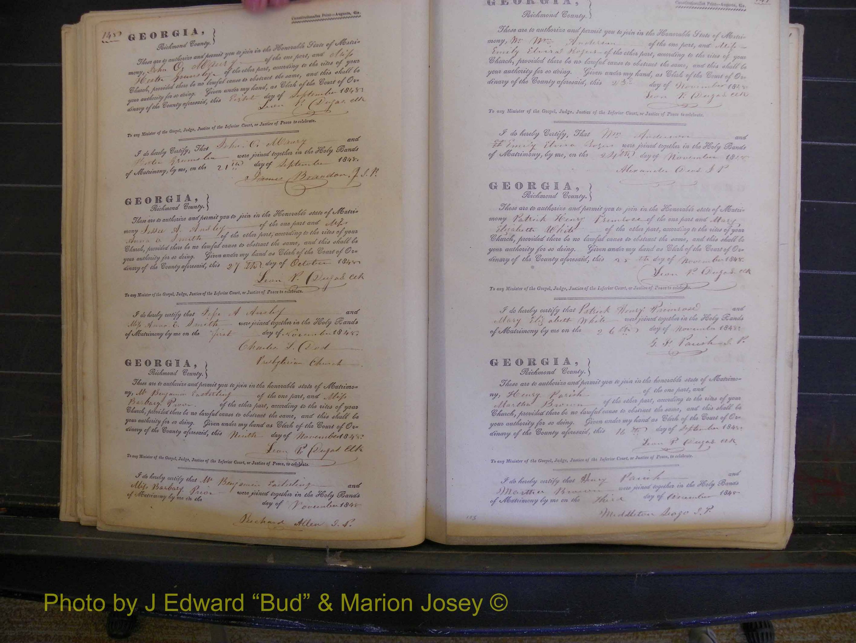 Richmond Marriages, Book B, 1839-1855 P 148-149.JPG