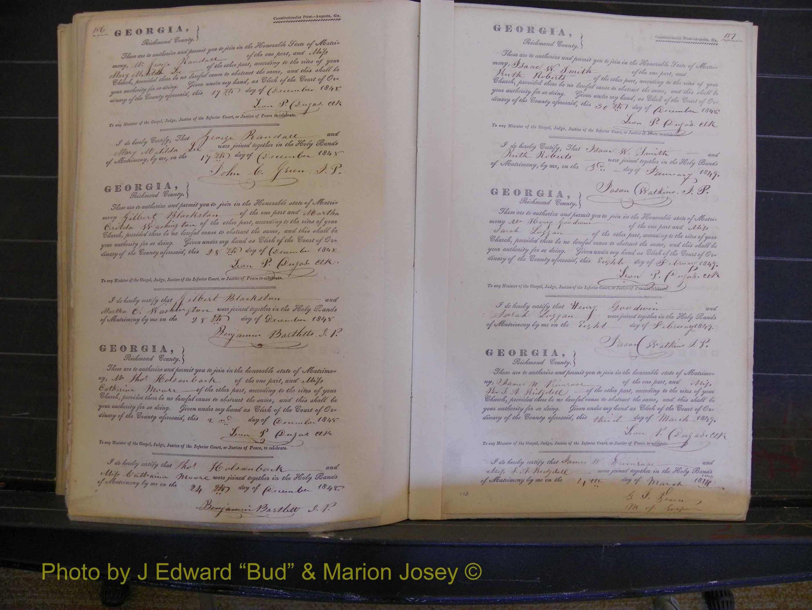 Richmond Marriages, Book B, 1839-1855 P 156-157.JPG