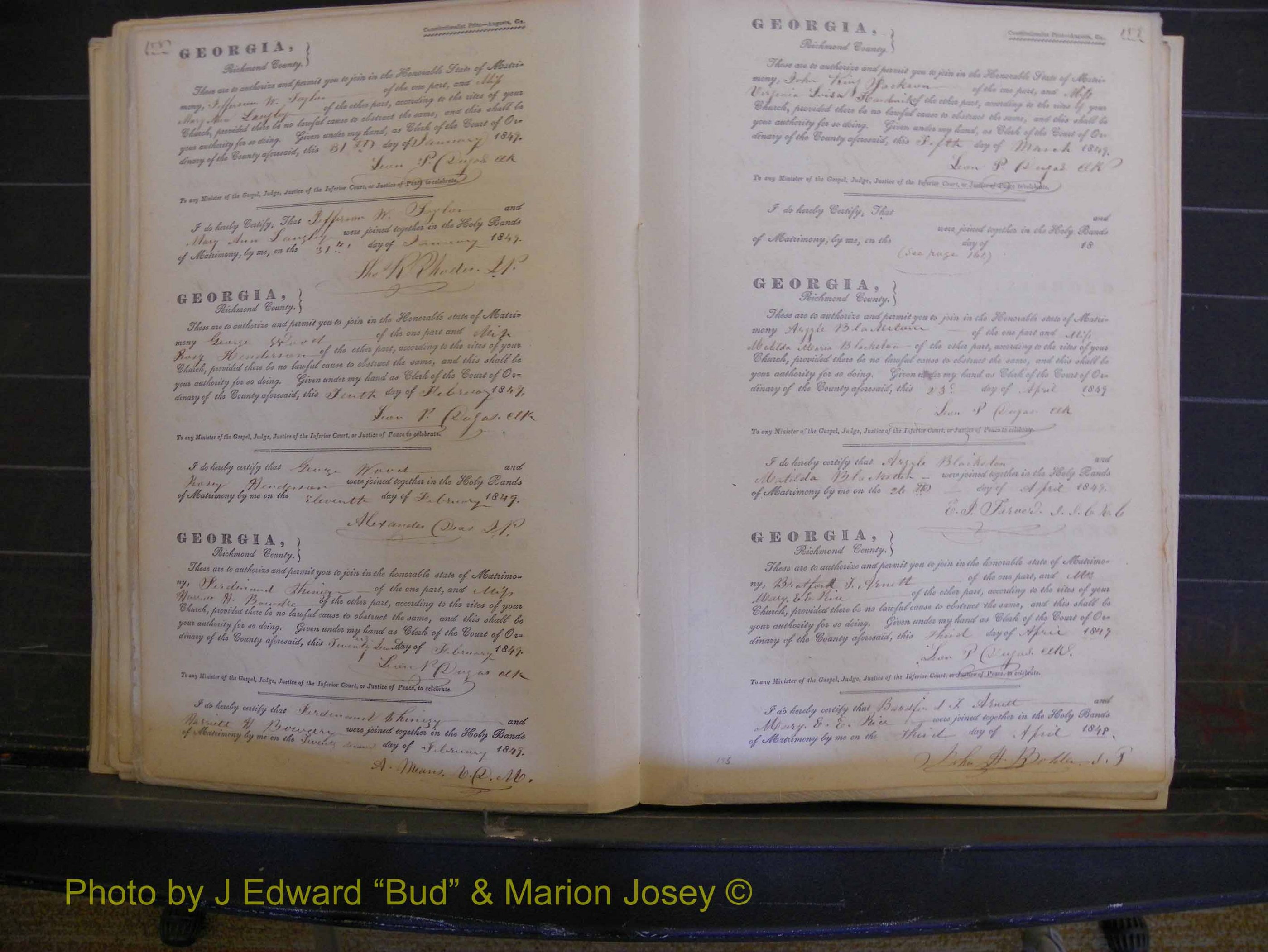 Richmond Marriages, Book B, 1839-1855 P 158-159.JPG