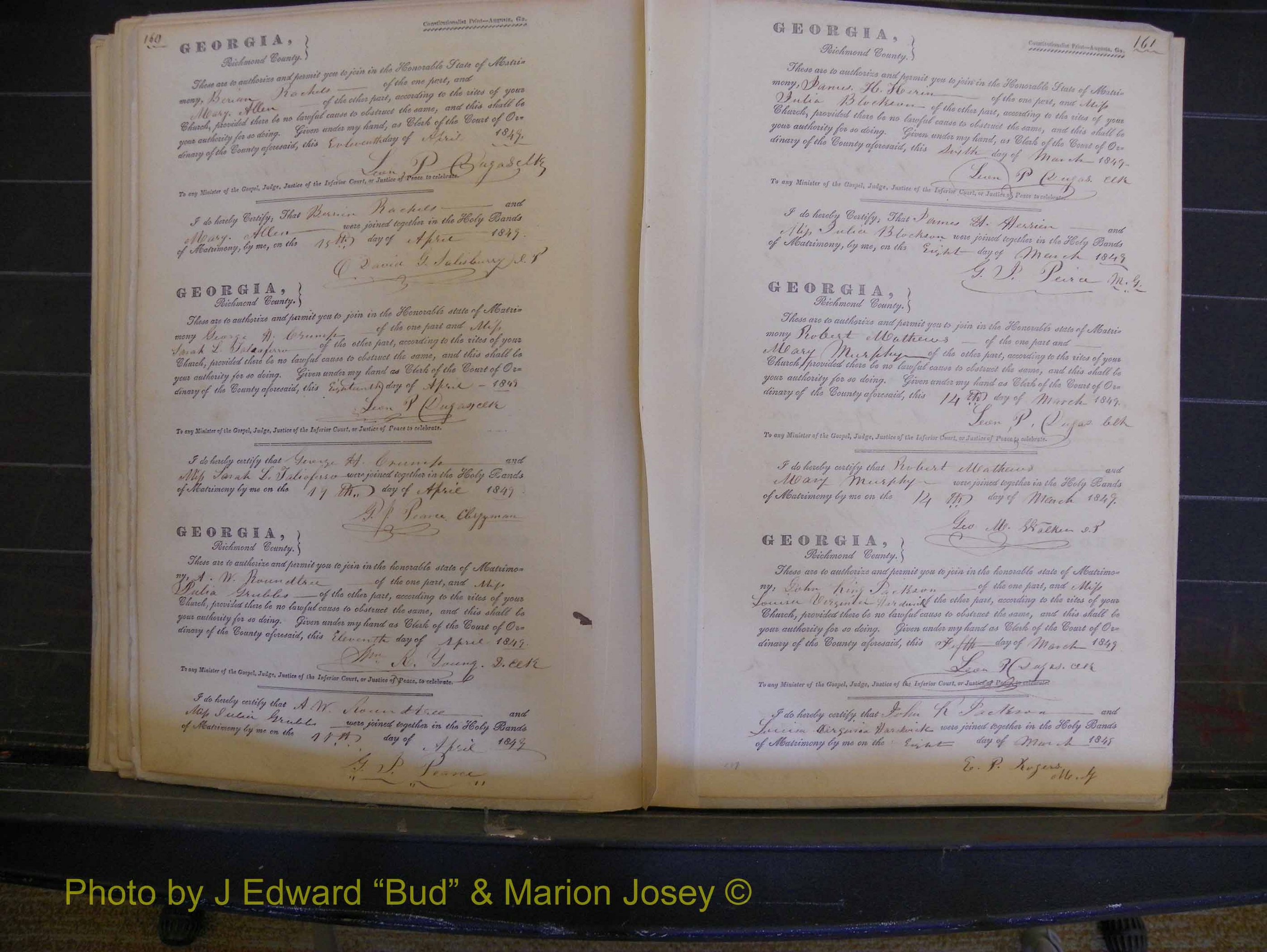 Richmond Marriages, Book B, 1839-1855 P 160-161.JPG