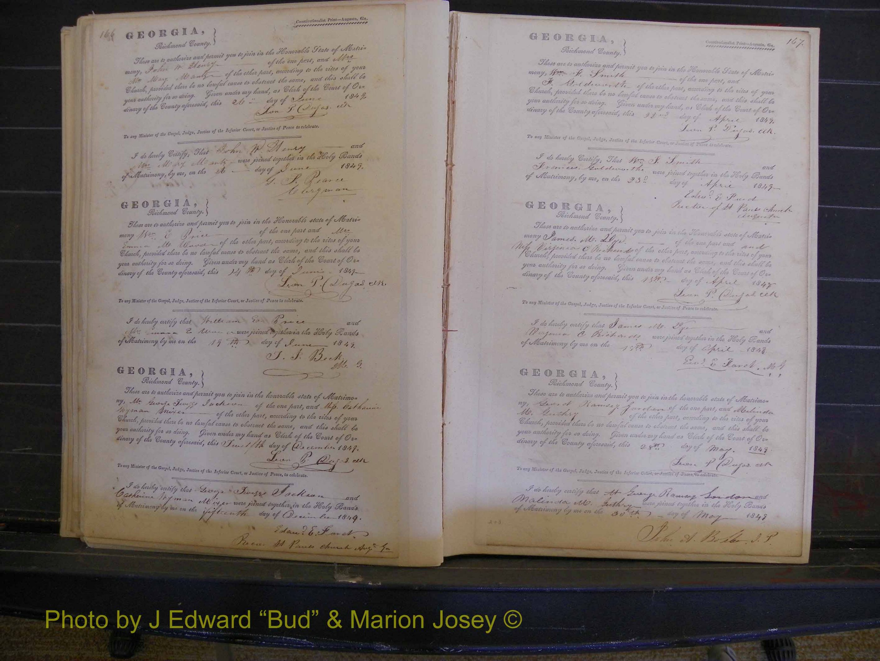Richmond Marriages, Book B, 1839-1855 P 166-167.JPG