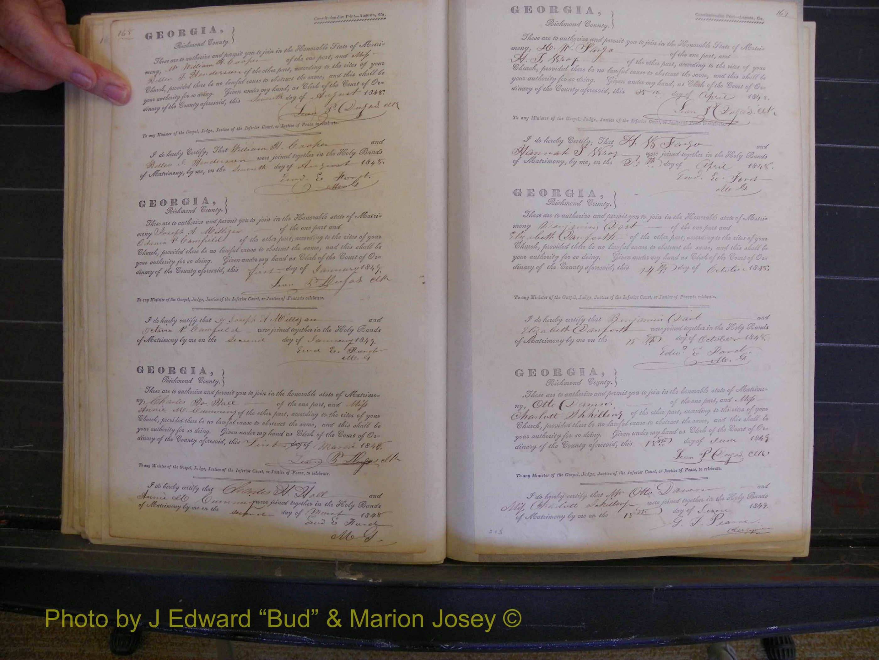 Richmond Marriages, Book B, 1839-1855 P 168-169.JPG
