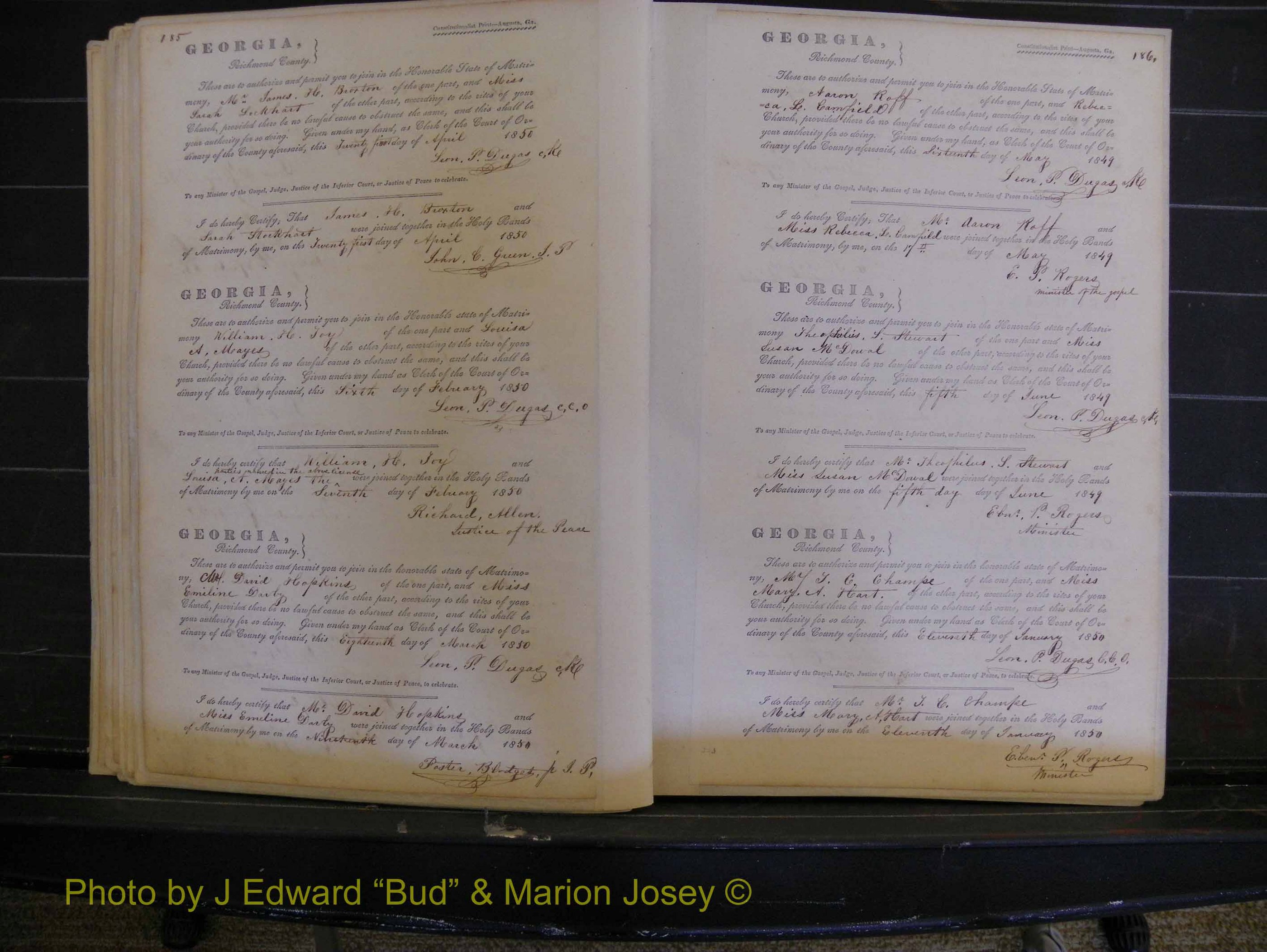 Richmond Marriages, Book B, 1839-1855 P 185-186.JPG