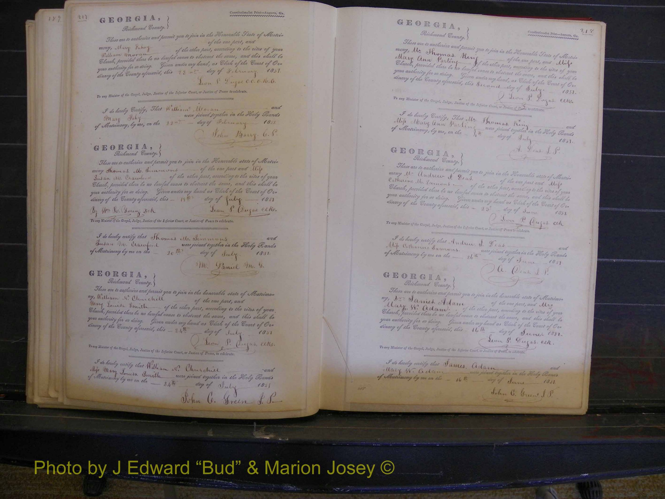 Richmond Marriages, Book B, 1839-1855 P 217-218.JPG