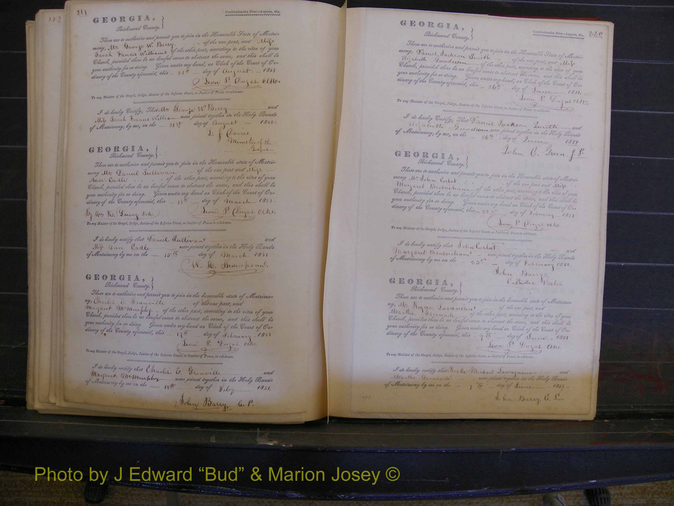Richmond Marriages, Book B, 1839-1855 P 219-220.JPG