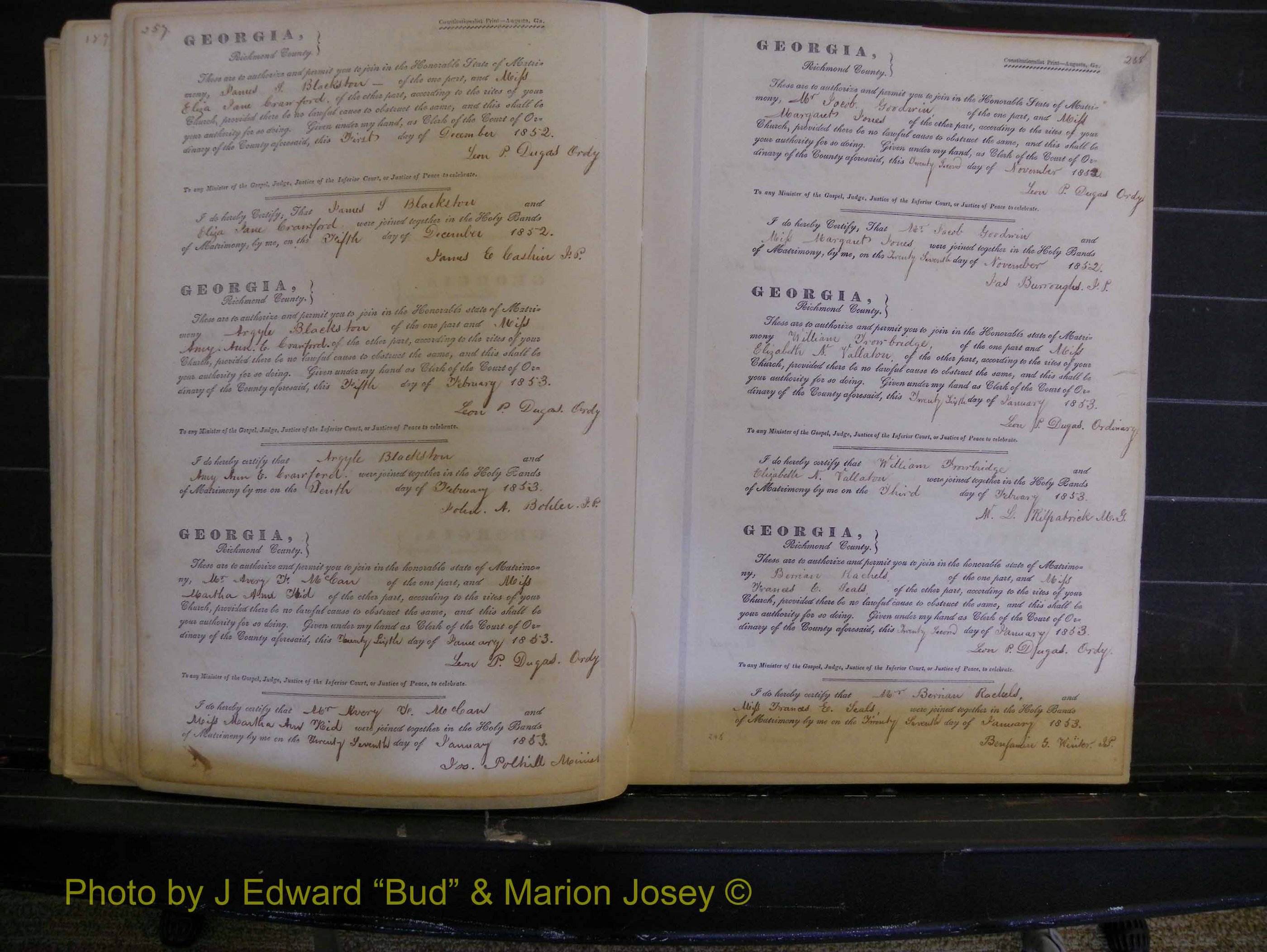Richmond Marriages, Book B, 1839-1855 P 257-258.JPG