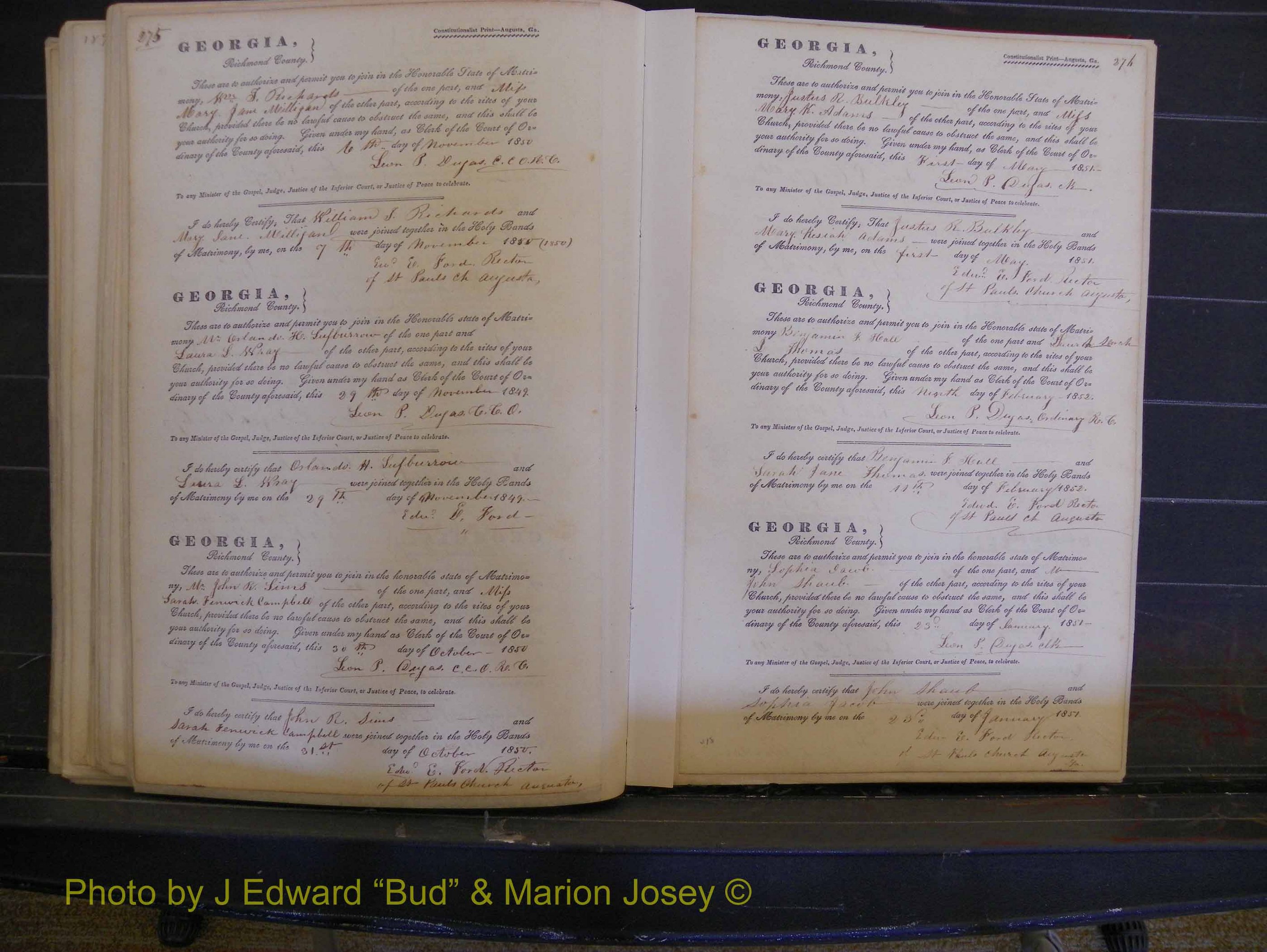 Richmond Marriages, Book B, 1839-1855 P 275-276.JPG