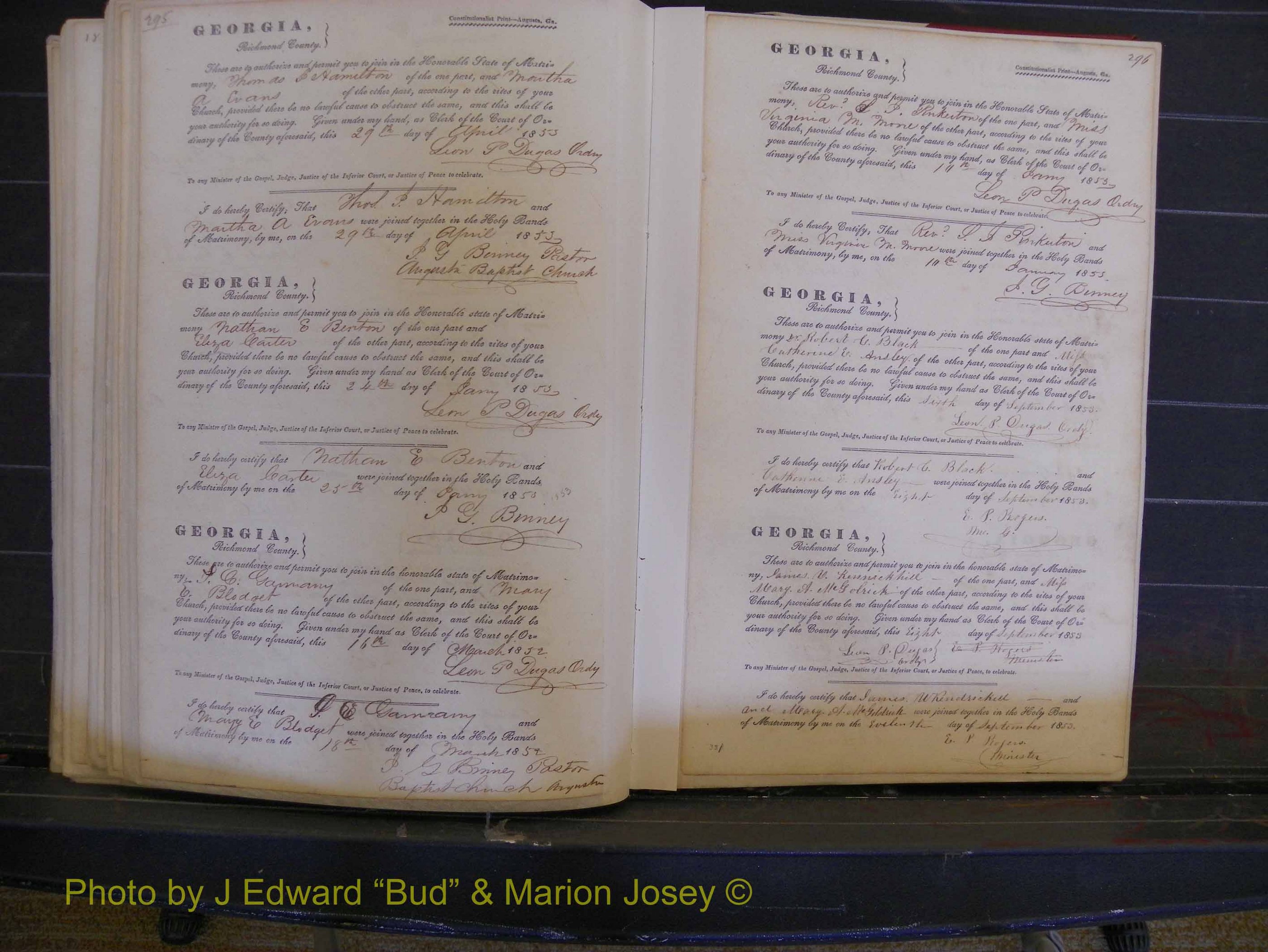 Richmond Marriages, Book B, 1839-1855 P 295-296.JPG