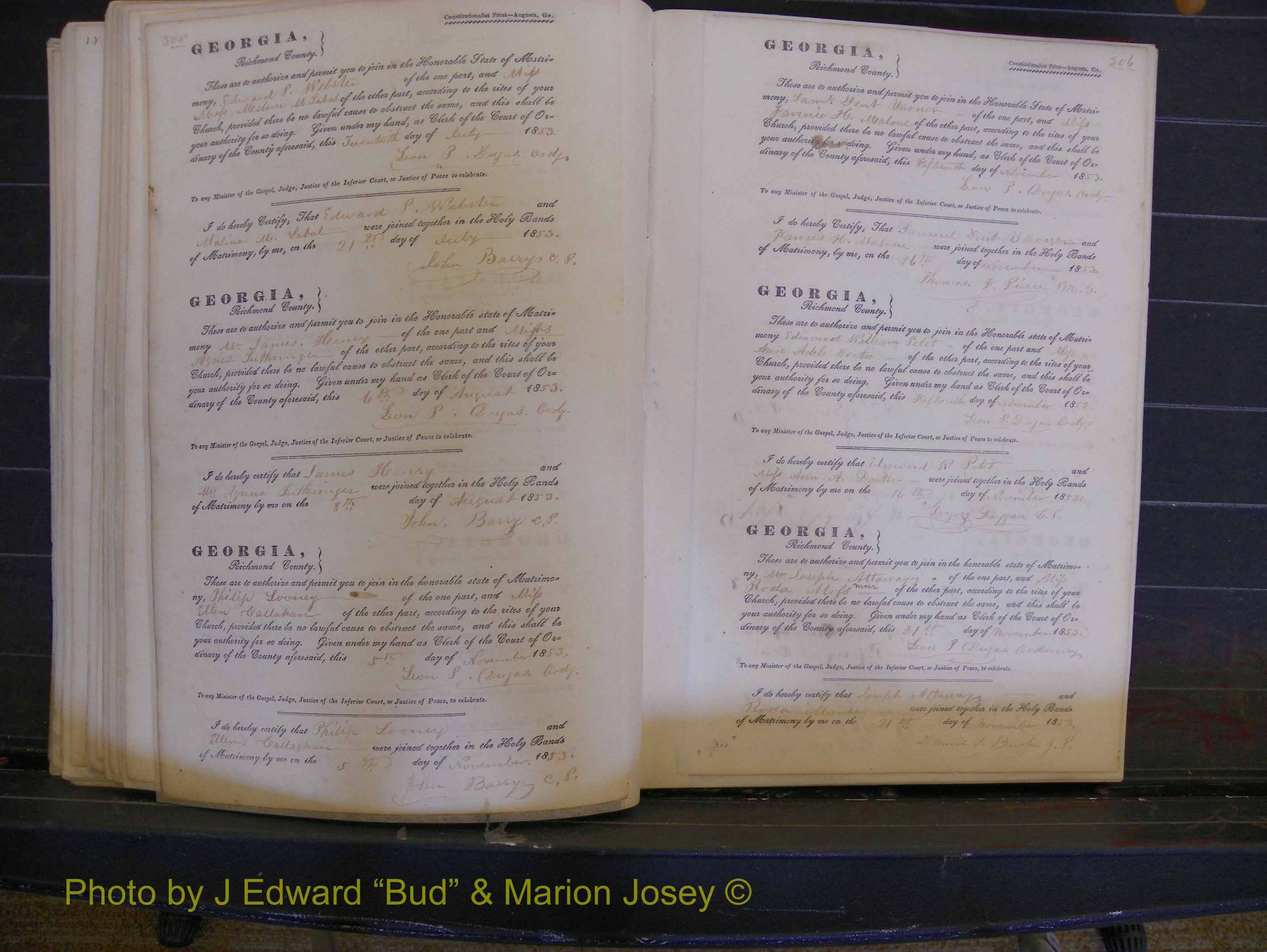 Richmond Marriages, Book B, 1839-1855 P 305-306.JPG
