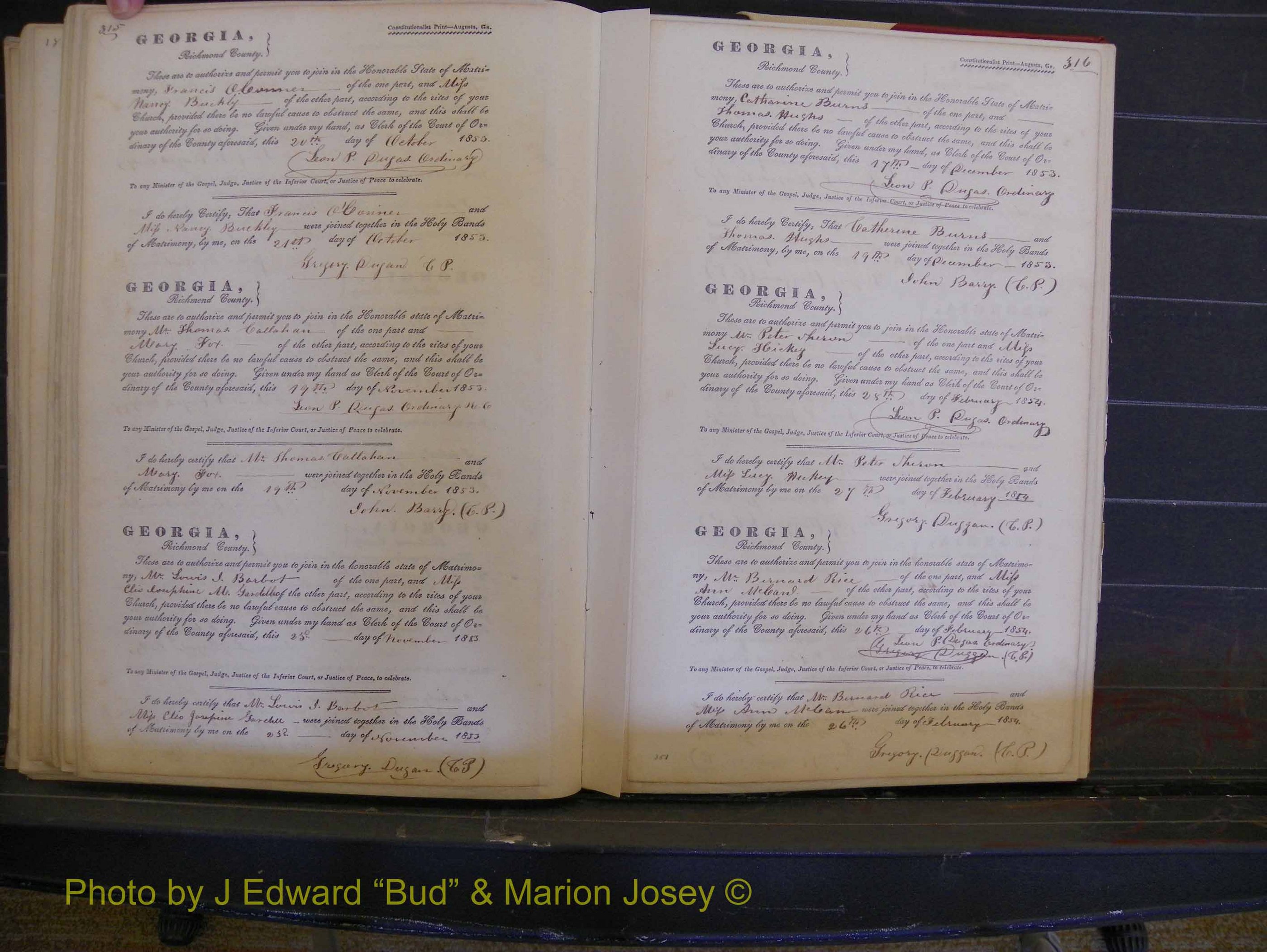 Richmond Marriages, Book B, 1839-1855 P 315-316.JPG