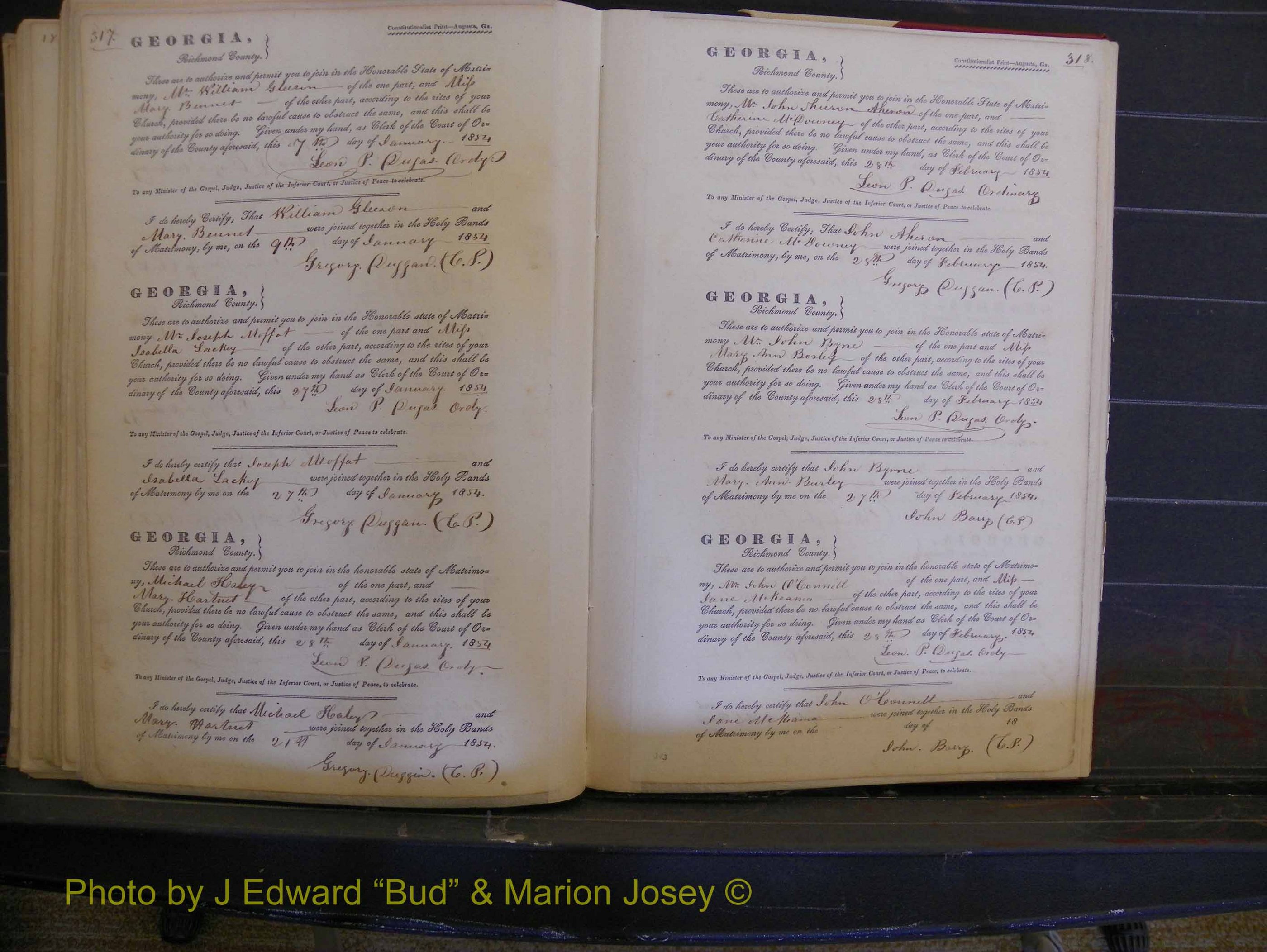 Richmond Marriages, Book B, 1839-1855 P 317-318.JPG