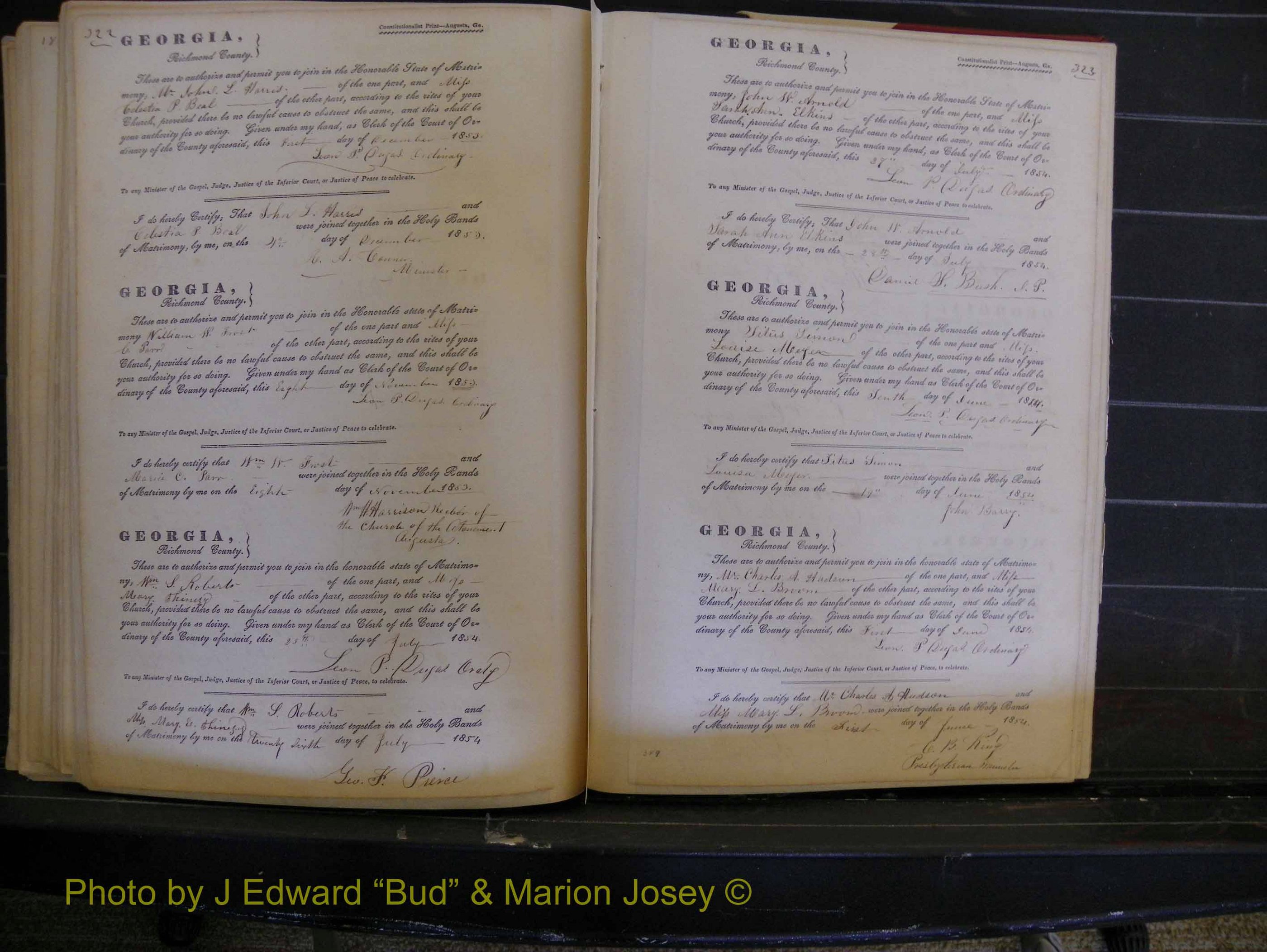 Richmond Marriages, Book B, 1839-1855 P 322-323.JPG