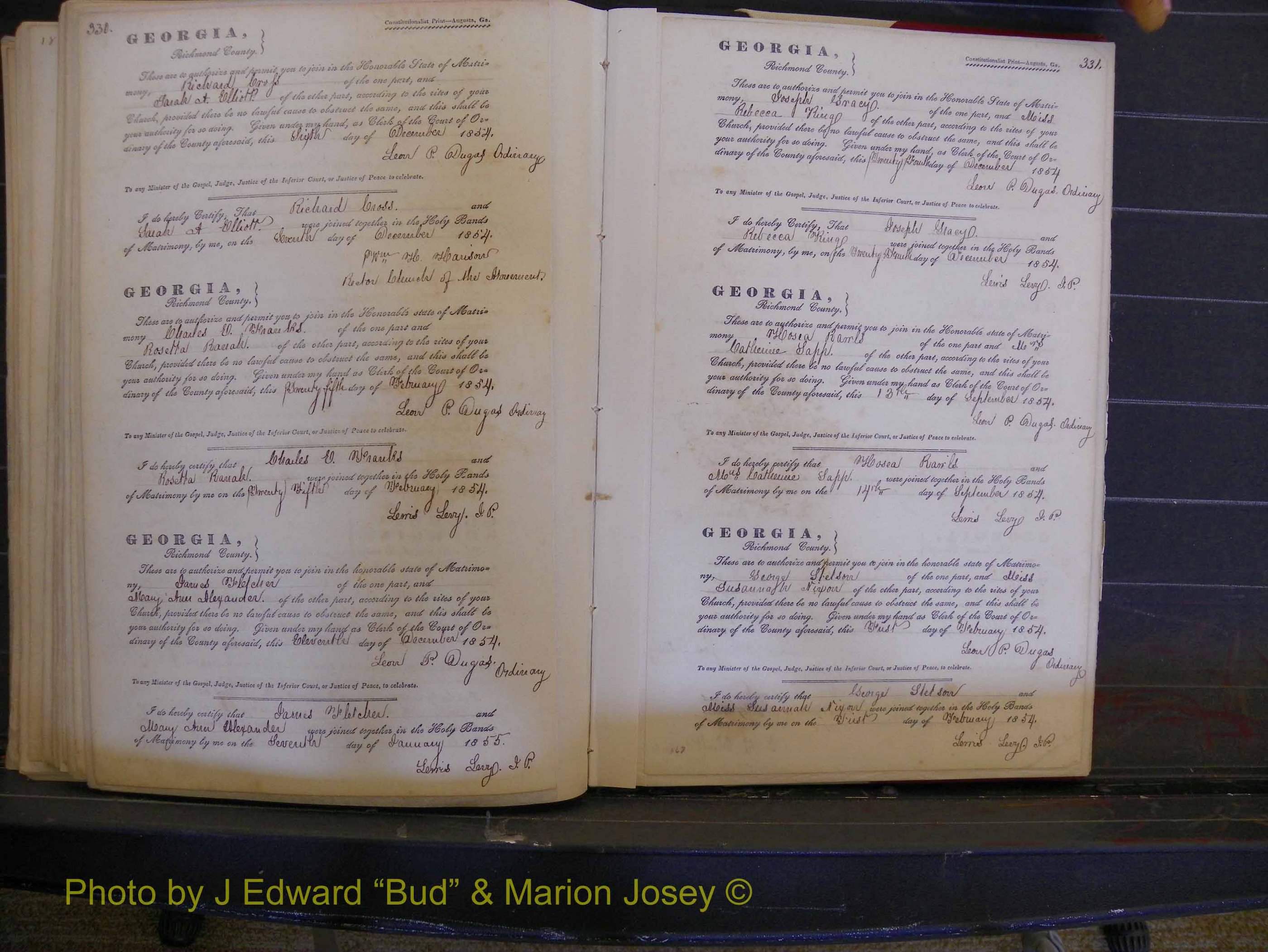 Richmond Marriages, Book B, 1839-1855 P 330-331.JPG