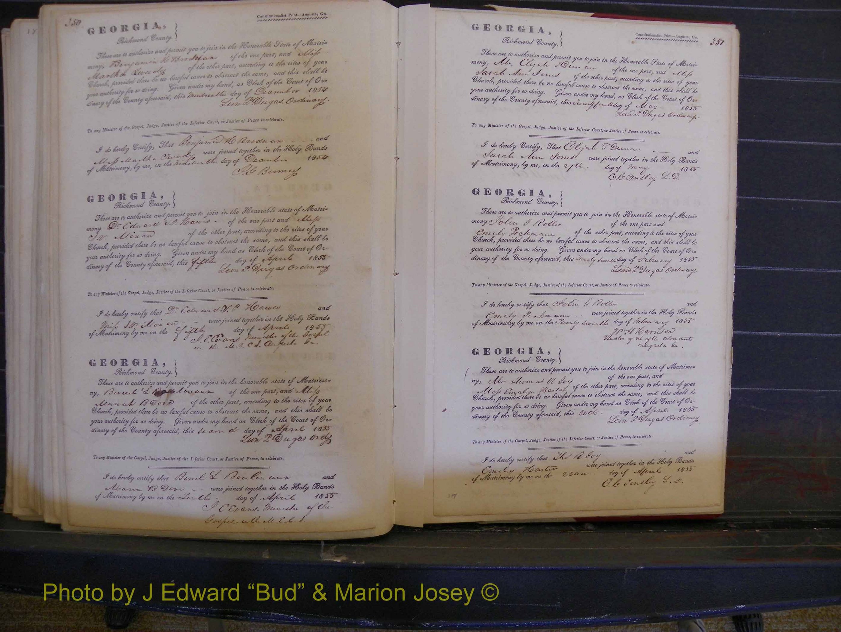 Richmond Marriages, Book B, 1839-1855 P 350-351.JPG