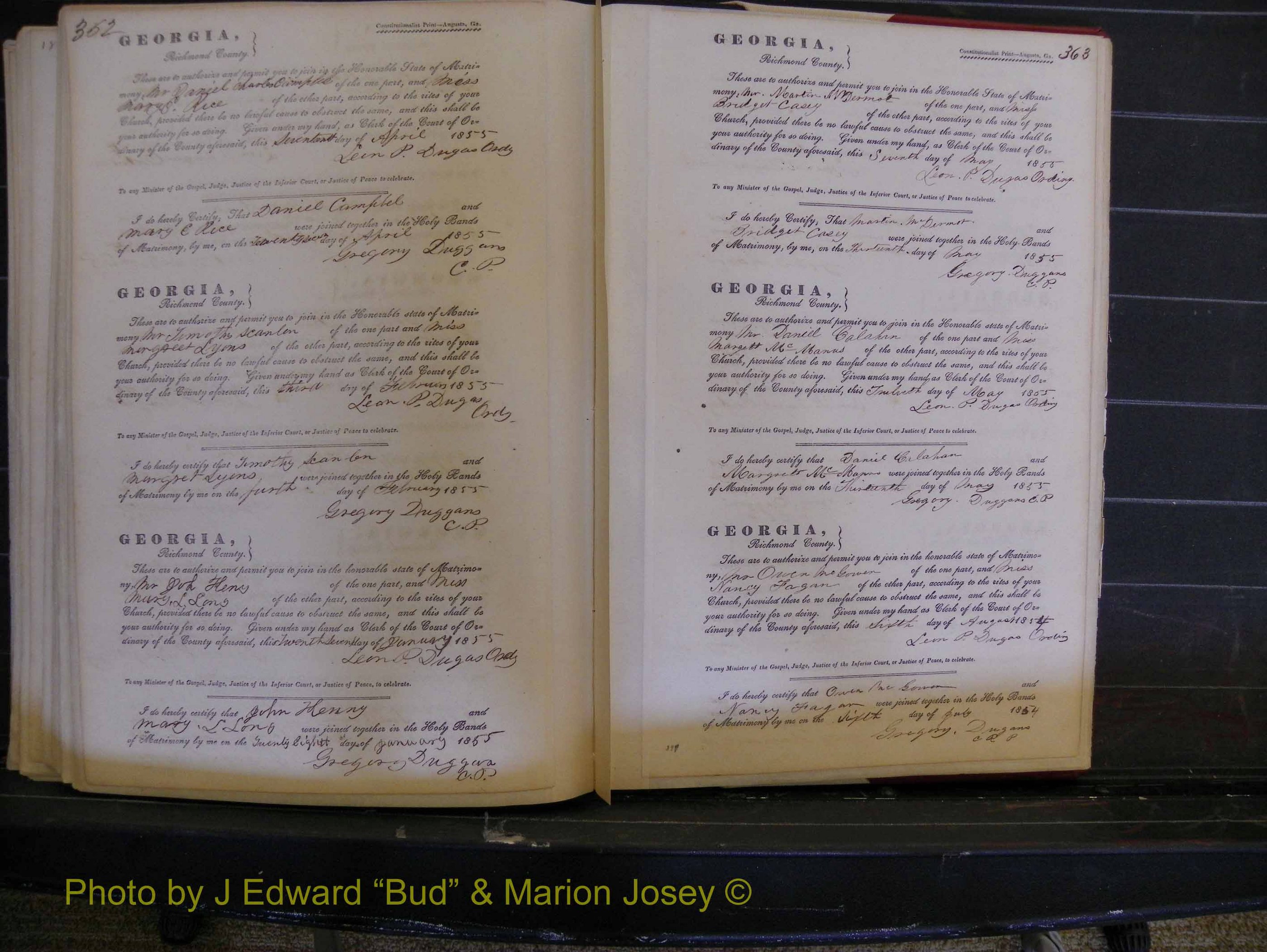 Richmond Marriages, Book B, 1839-1855 P 362-363.JPG