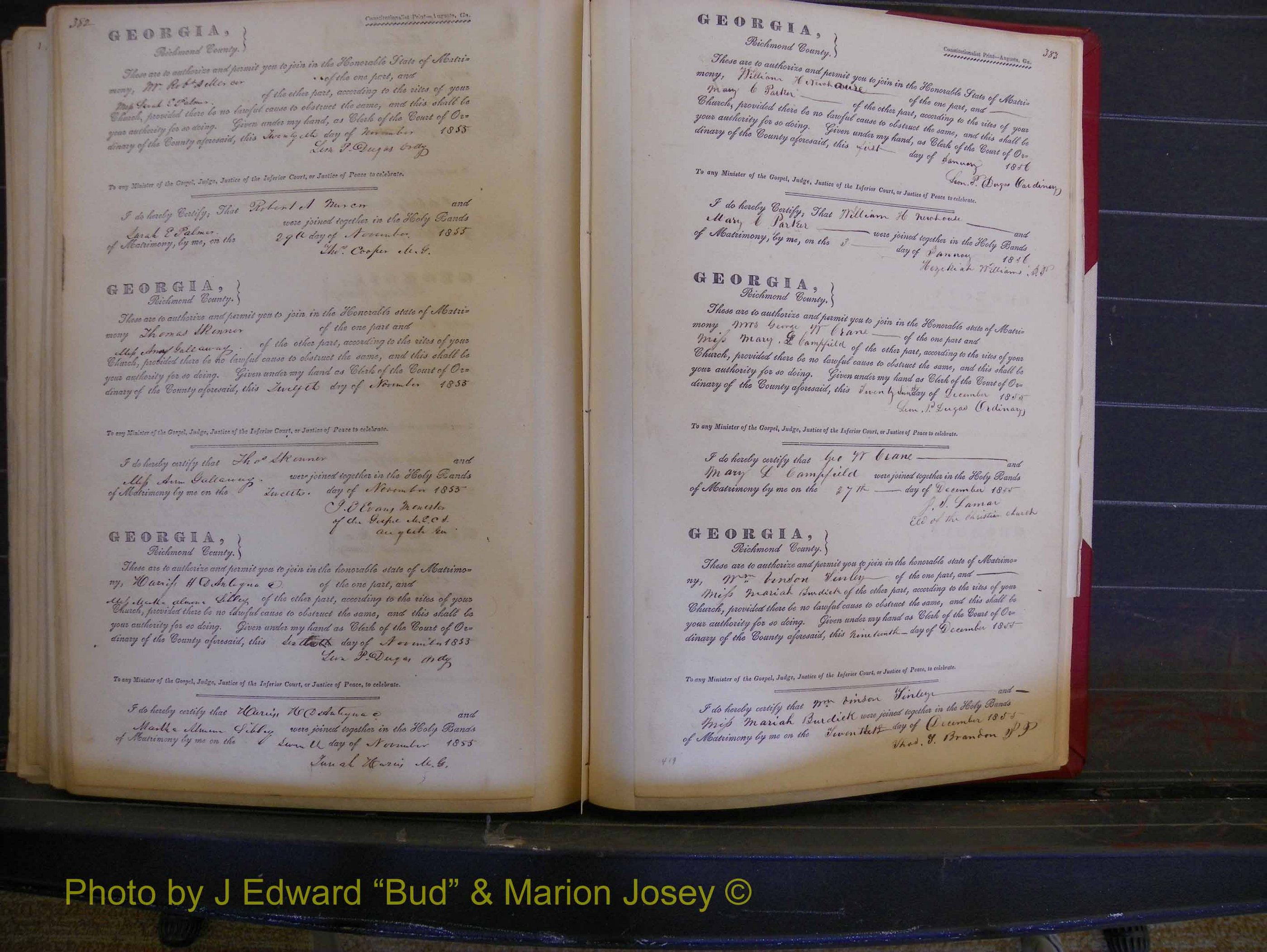 Richmond Marriages, Book B, 1839-1855 P 382-383.JPG