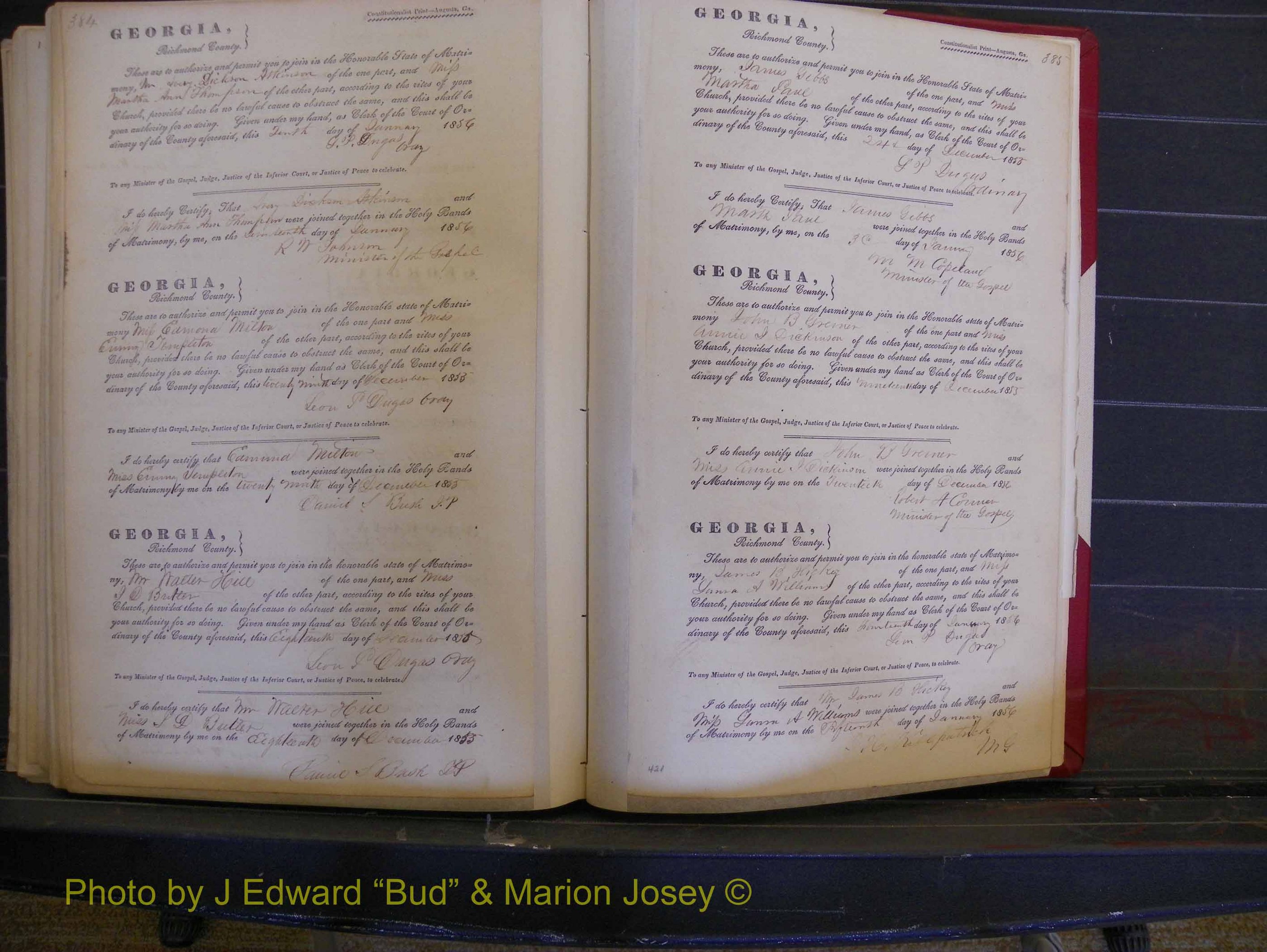 Richmond Marriages, Book B, 1839-1855 P 384-385.JPG