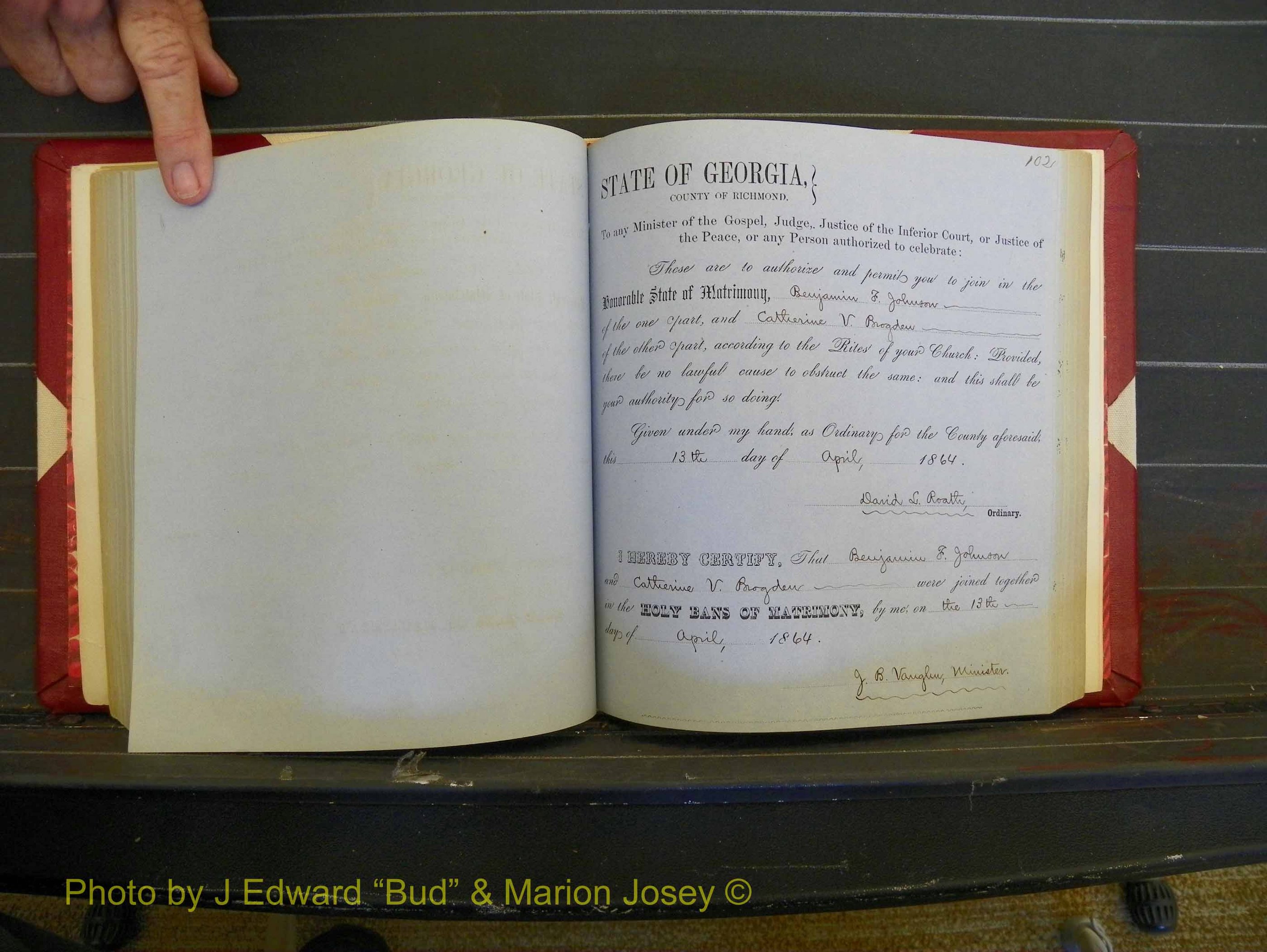 Richmond Marriages, Book D, 1863-1864 P 102.JPG