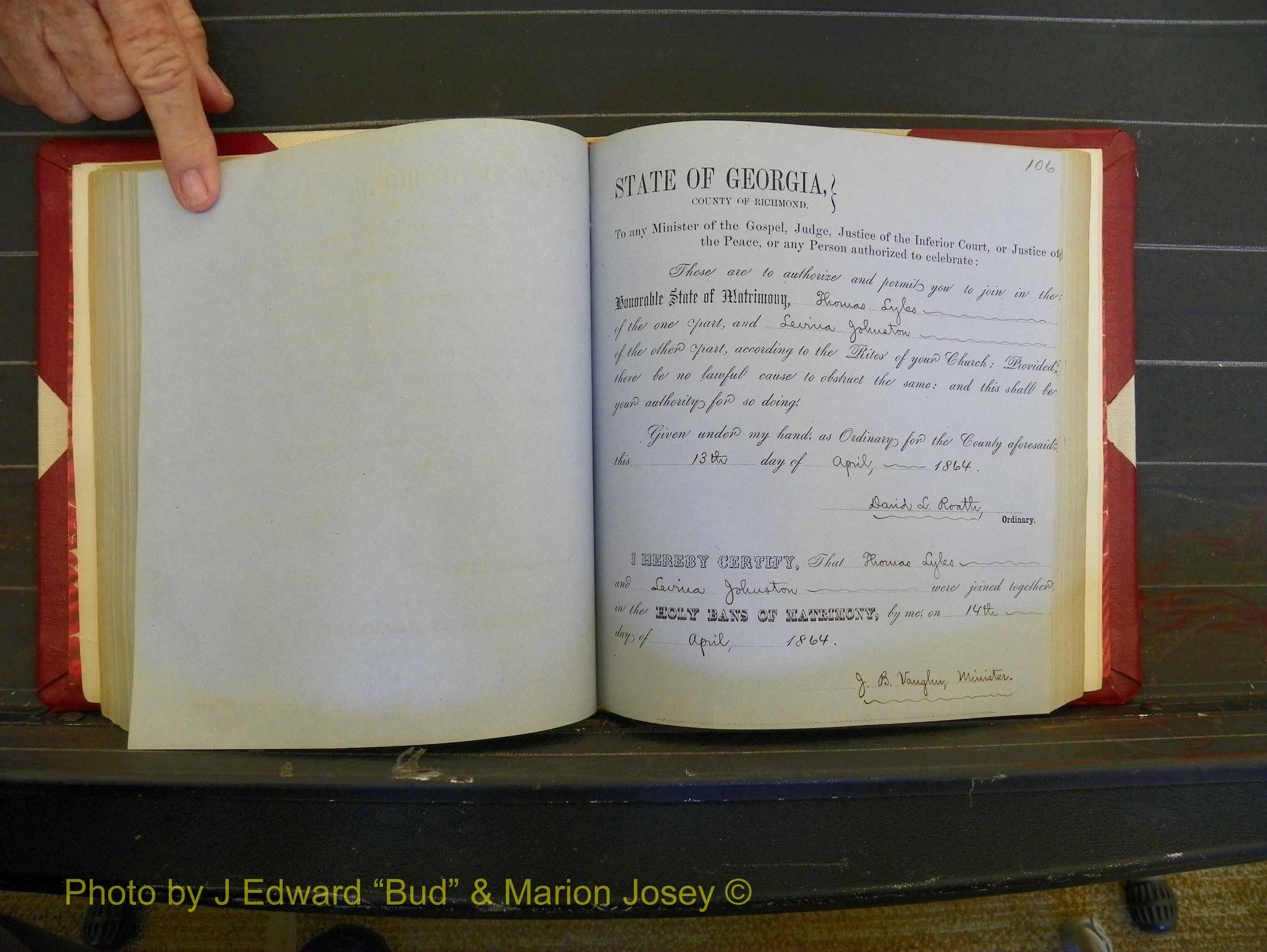 Richmond Marriages, Book D, 1863-1864 P 106.JPG