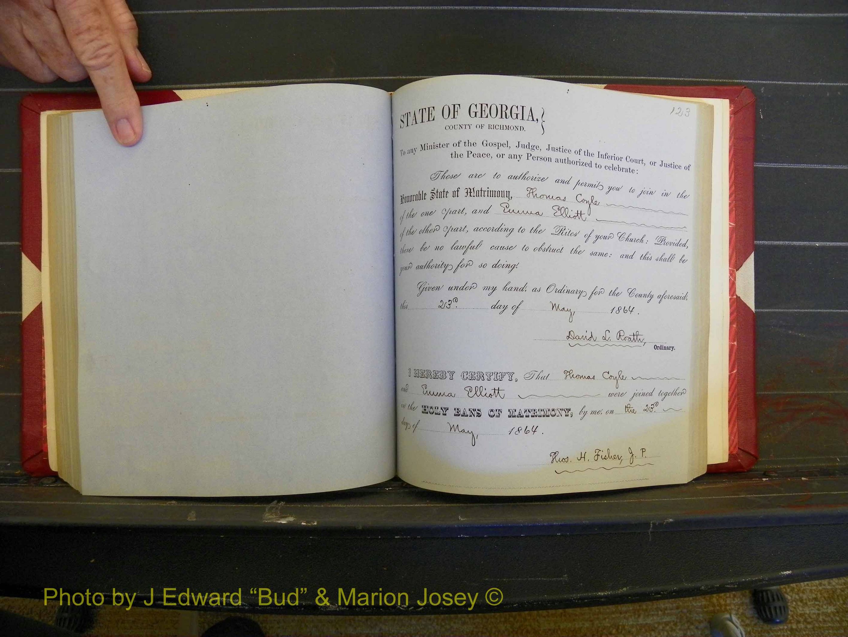 Richmond Marriages, Book D, 1863-1864 P 123.JPG