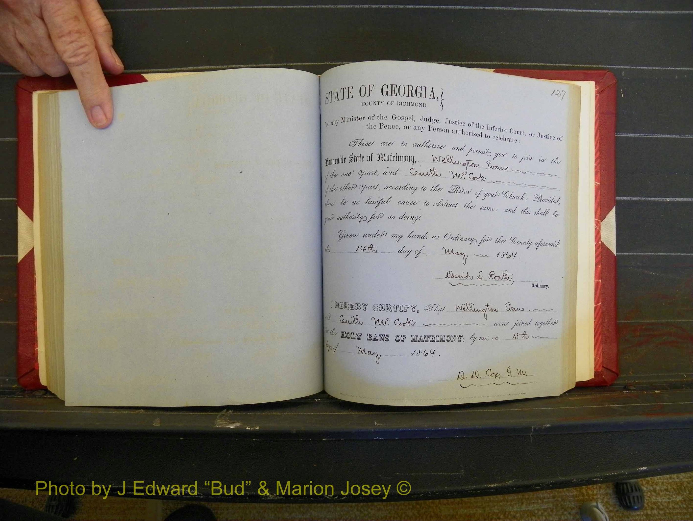 Richmond Marriages, Book D, 1863-1864 P 127.JPG