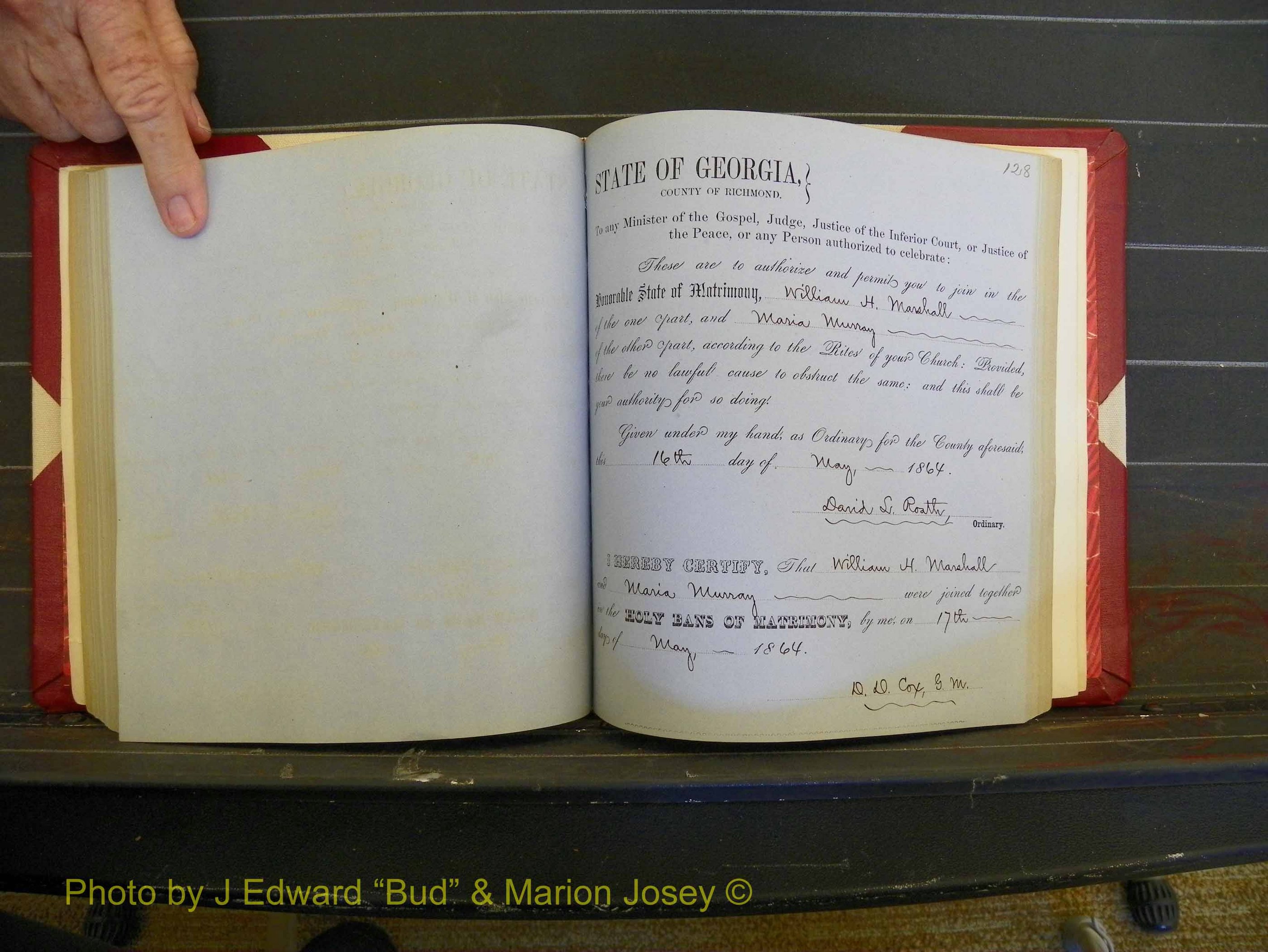 Richmond Marriages, Book D, 1863-1864 P 128.JPG