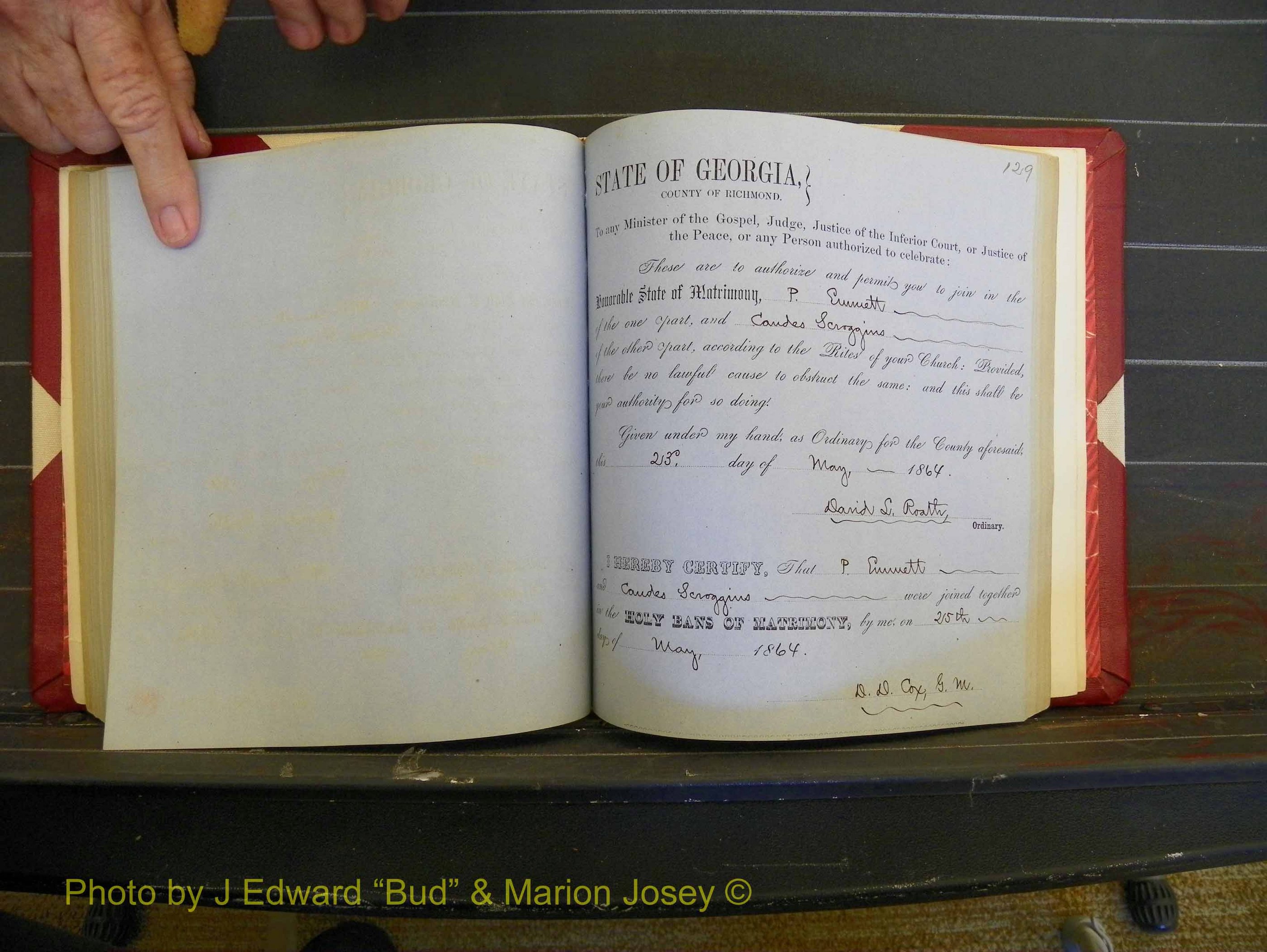 Richmond Marriages, Book D, 1863-1864 P 129.JPG