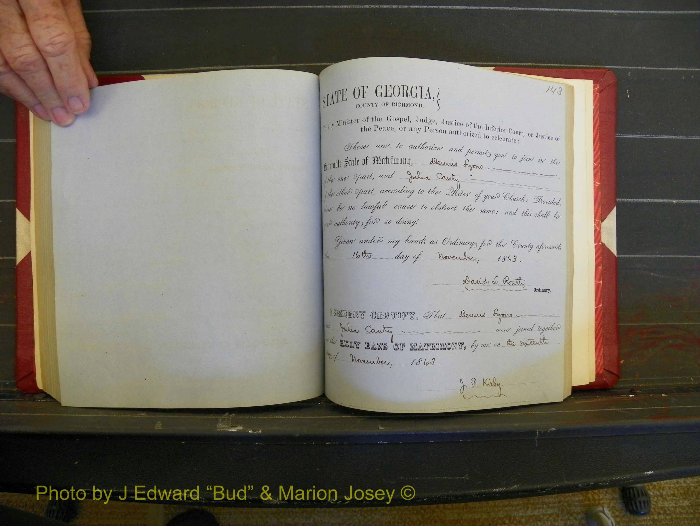 Richmond Marriages, Book D, 1863-1864 P 143.JPG