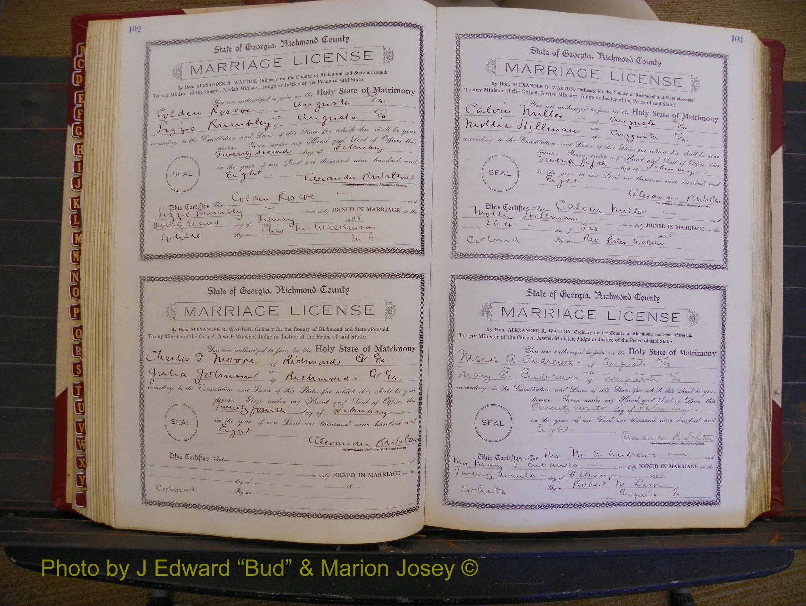 Richmond Marriages, Book EE, 1907-1909 P 102-103.JPG