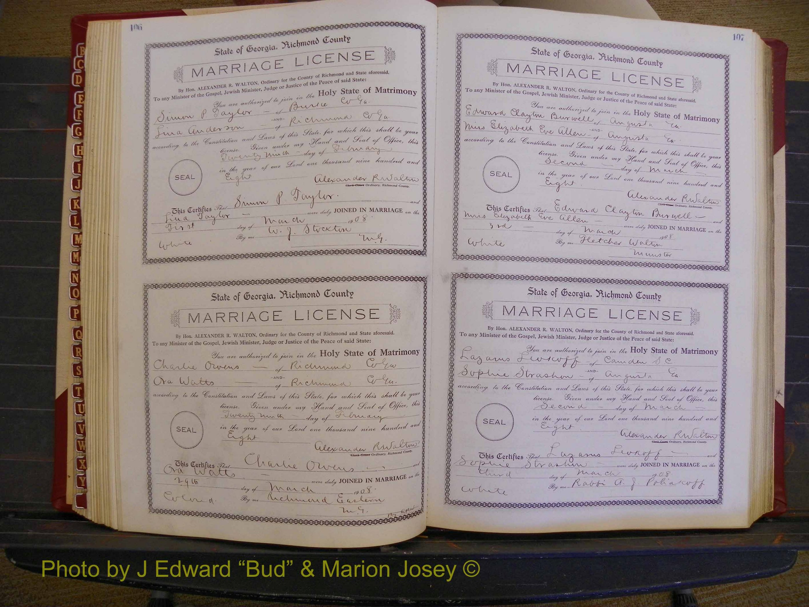 Richmond Marriages, Book EE, 1907-1909 P 106-107.JPG